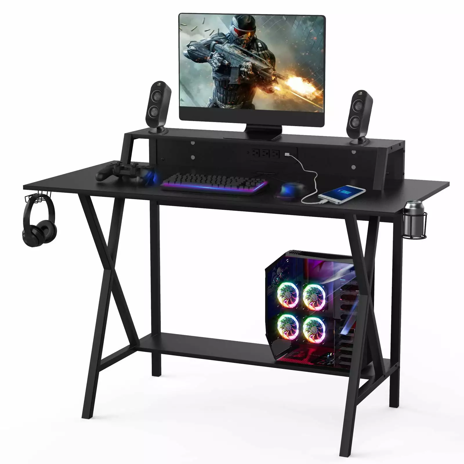 Giantex Gaming Desk Cup and Headphone Holder 3-Outlet and 2 USB Ports