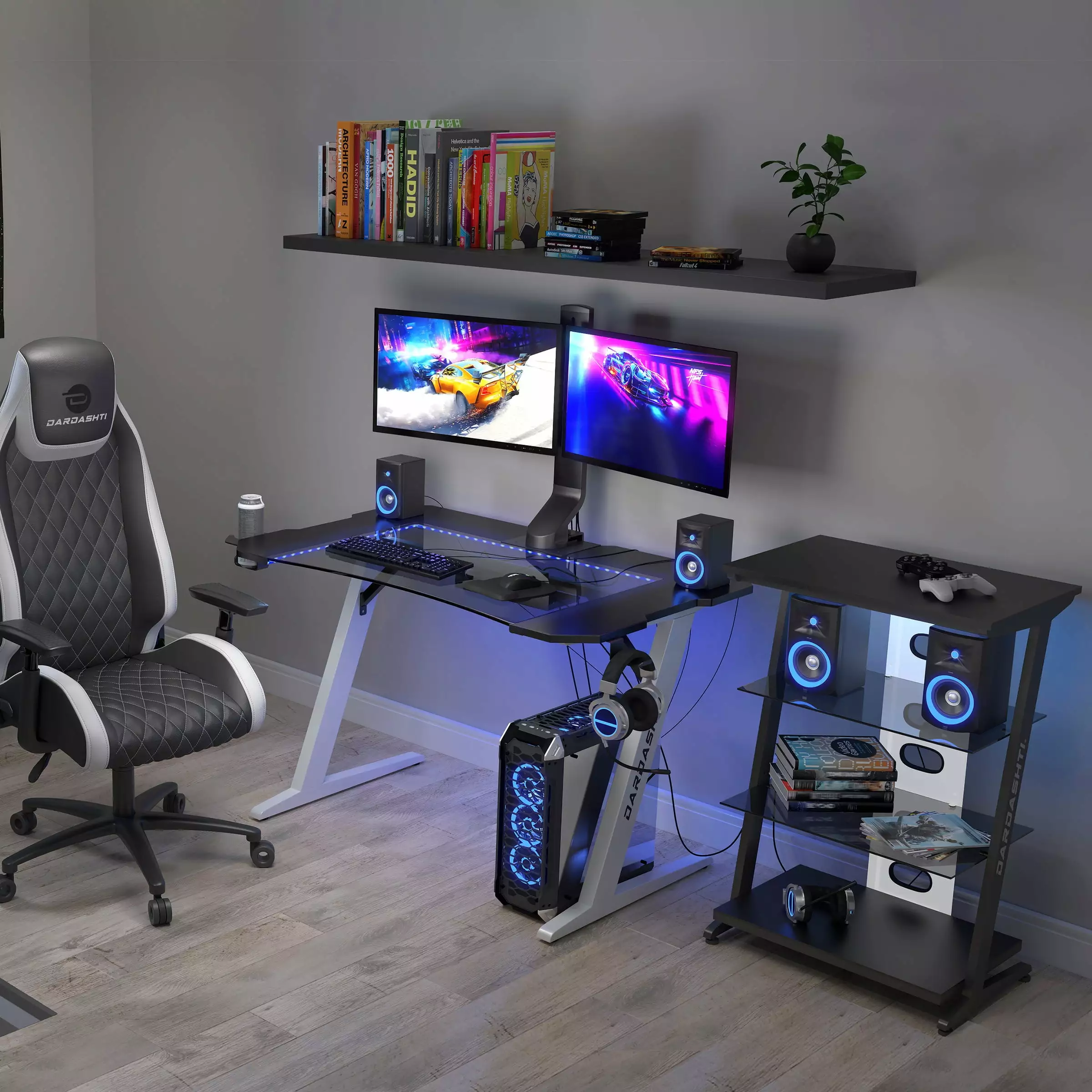 Dardashti Gaming Desk Arctic White Home Office and Gaming Setup Go Green Woods