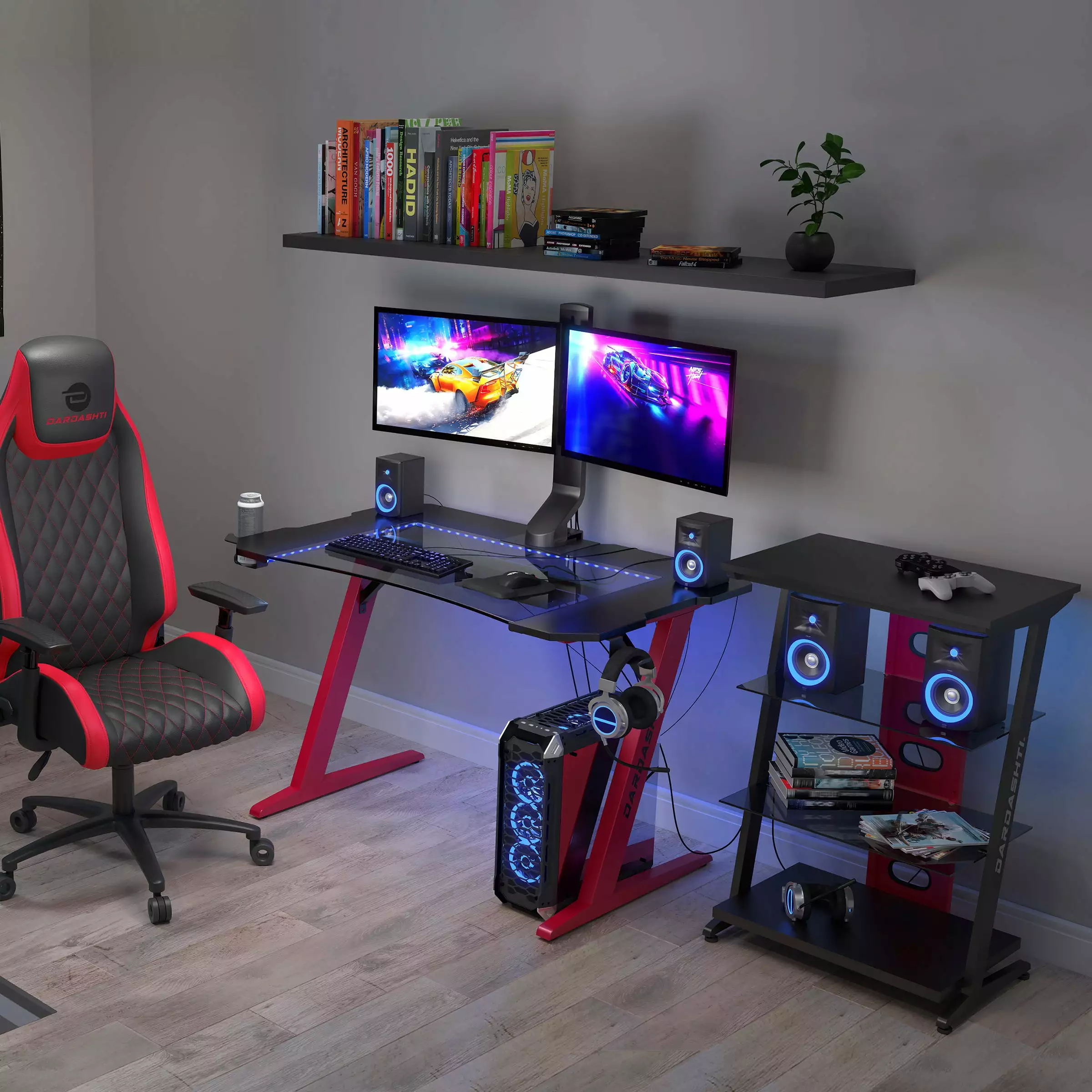 Dardashti Gaming Desk Red Home Office and Gaming Setup Go Green Woods