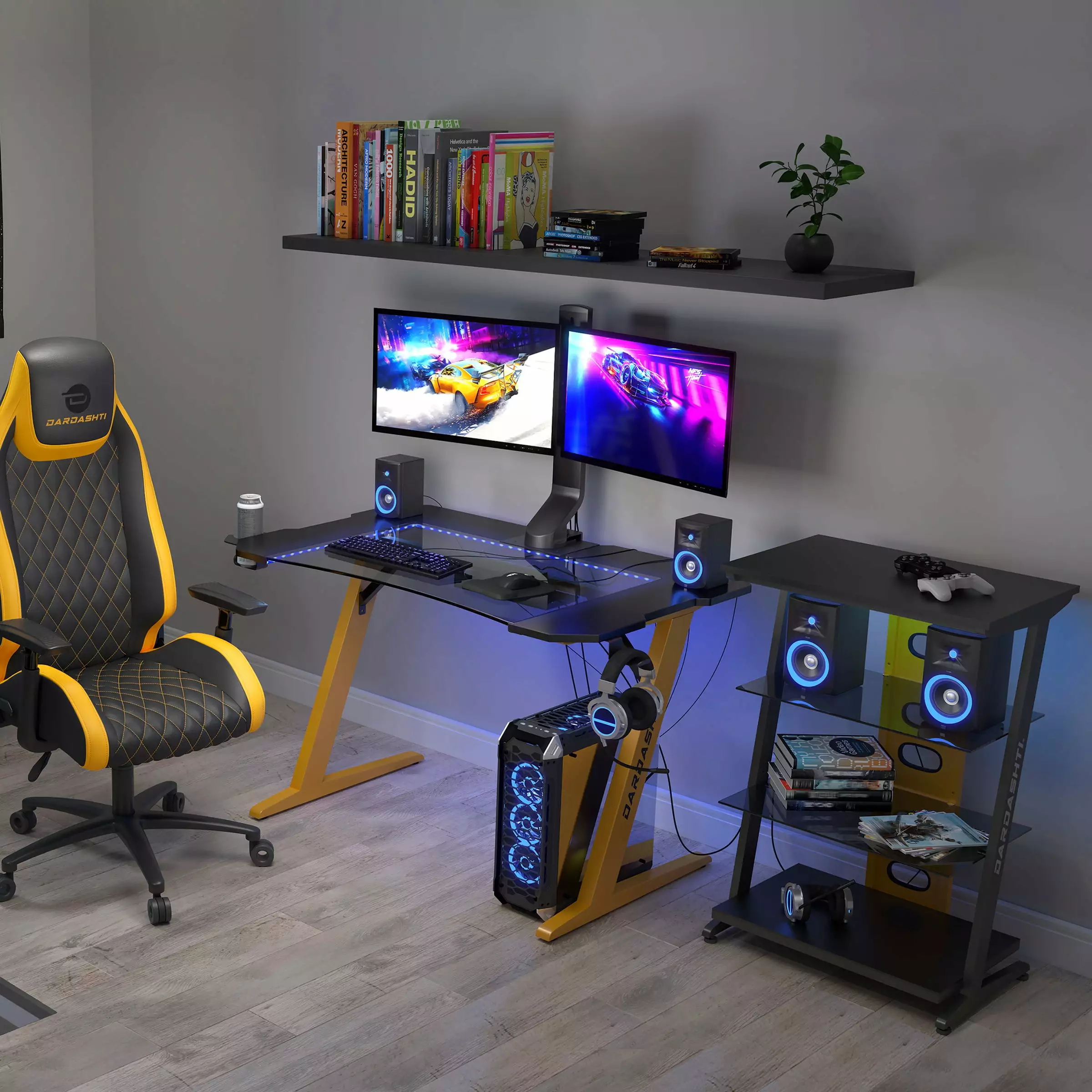 Dardashti Gaming Desk Yellow Home Office and Gaming Setup Go Green Woods