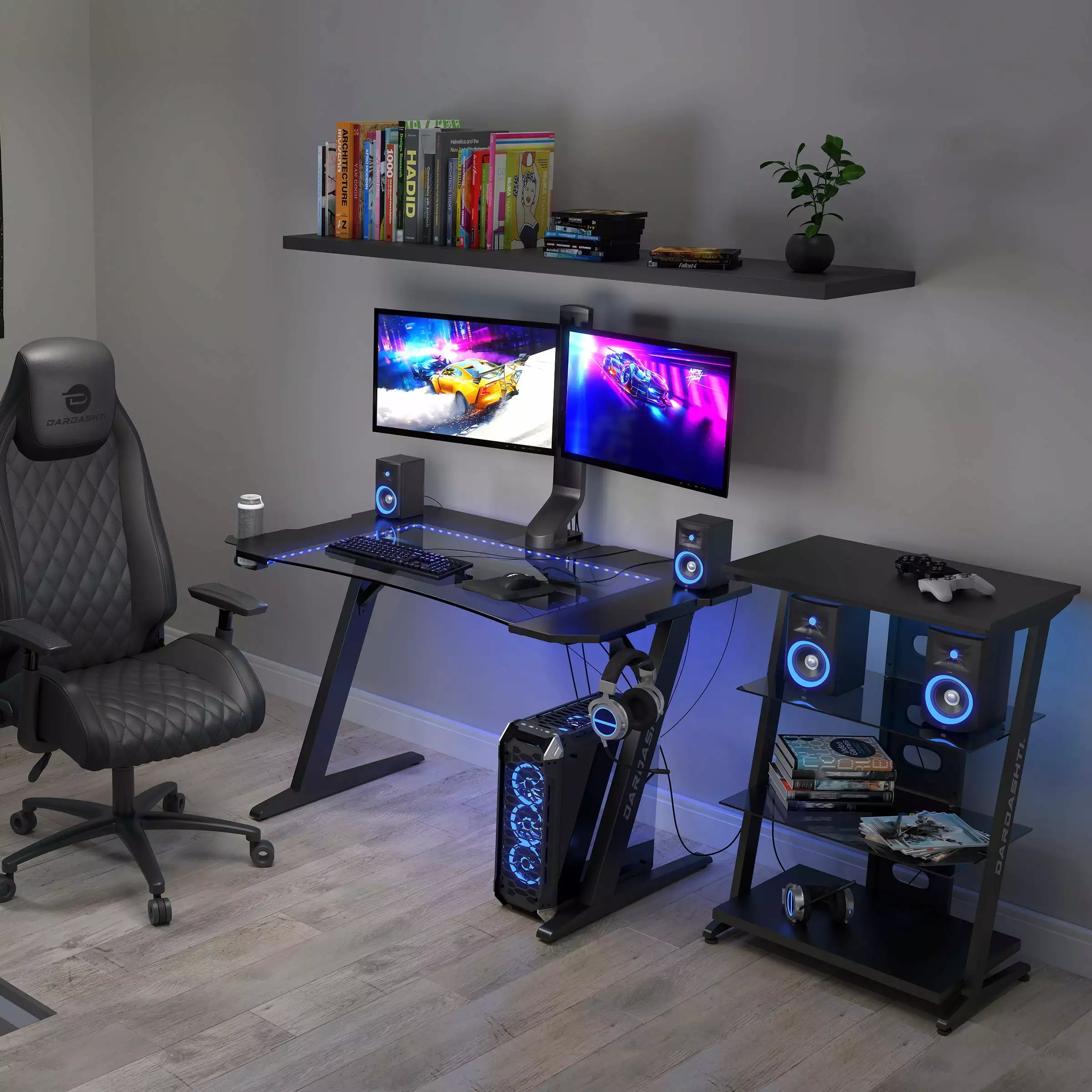 Info Hub Gaming Desk Z1 Home Office and Gaming Setup Go Green Woods
