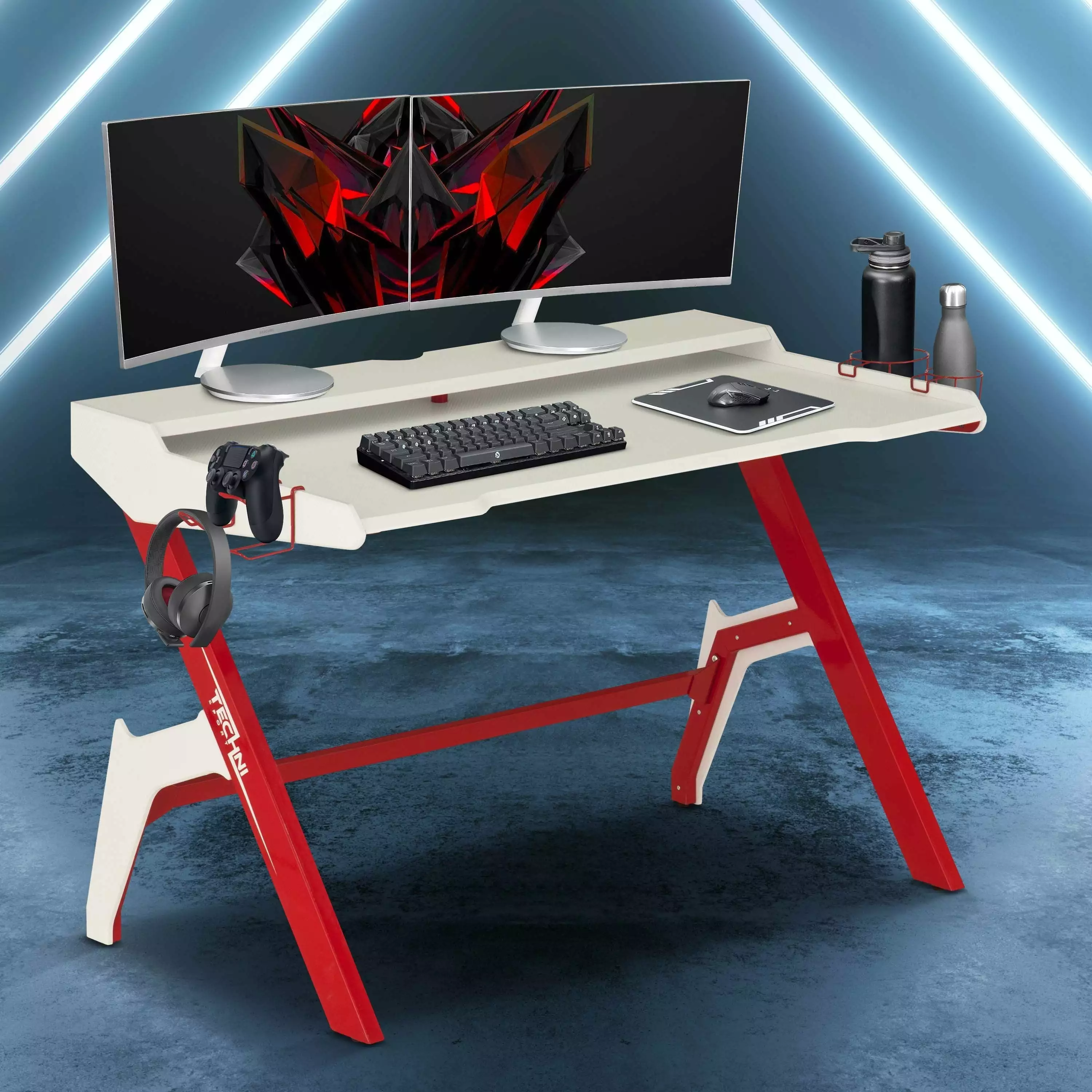 Red Wave Gaming Desk - Stylish Computer Desk Gamers Modern Design Go Green Woods