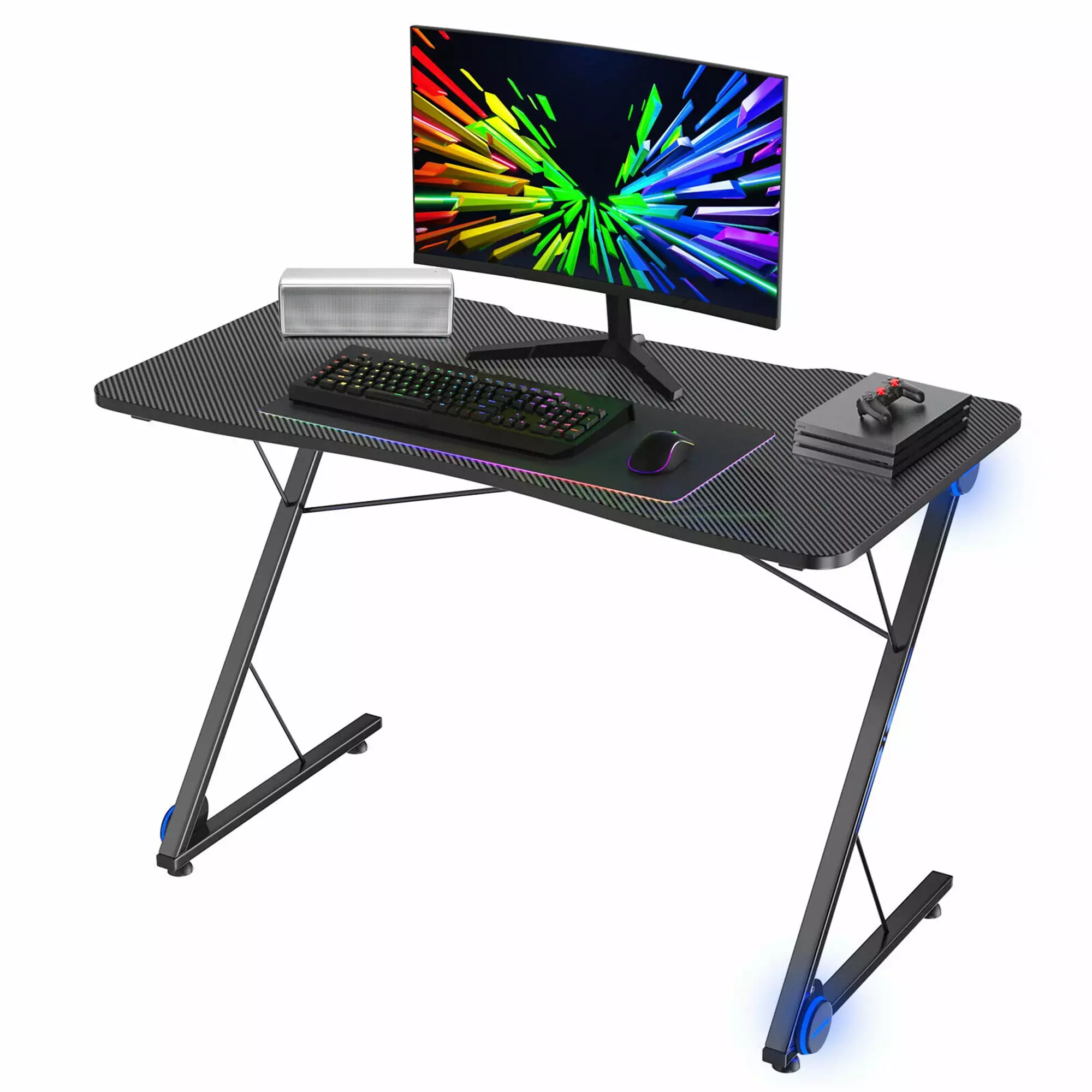 Gymax 43.5 Inch Gaming Desk Z Shape Office PC Computer Desk LED Lights