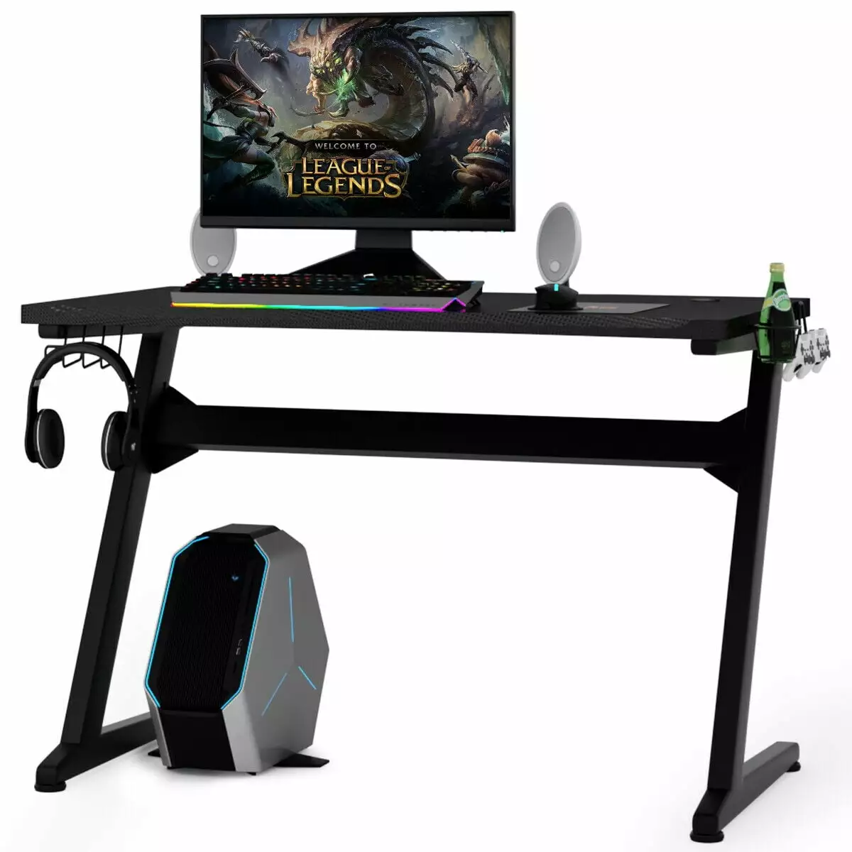 Gymax Gaming Desk Computer Studio Desk PC Table Z Shape Gamer Workstation Mousepad
