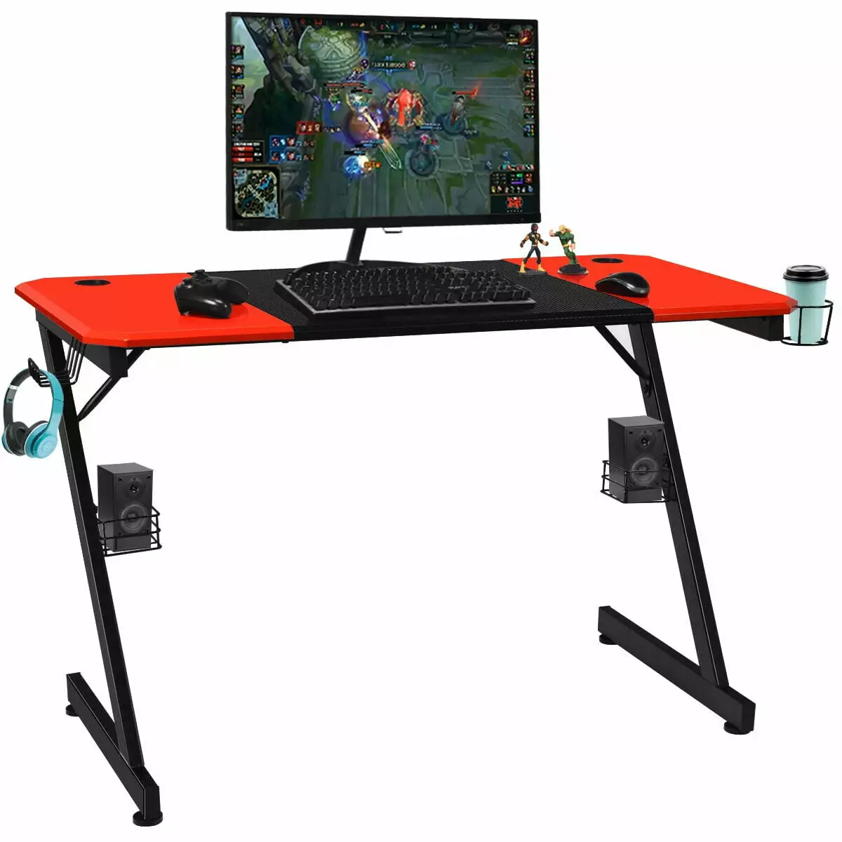 Gymax 47 inch Gaming Desk Z Shape Computer Desk Storage Cup Headphone Speaker