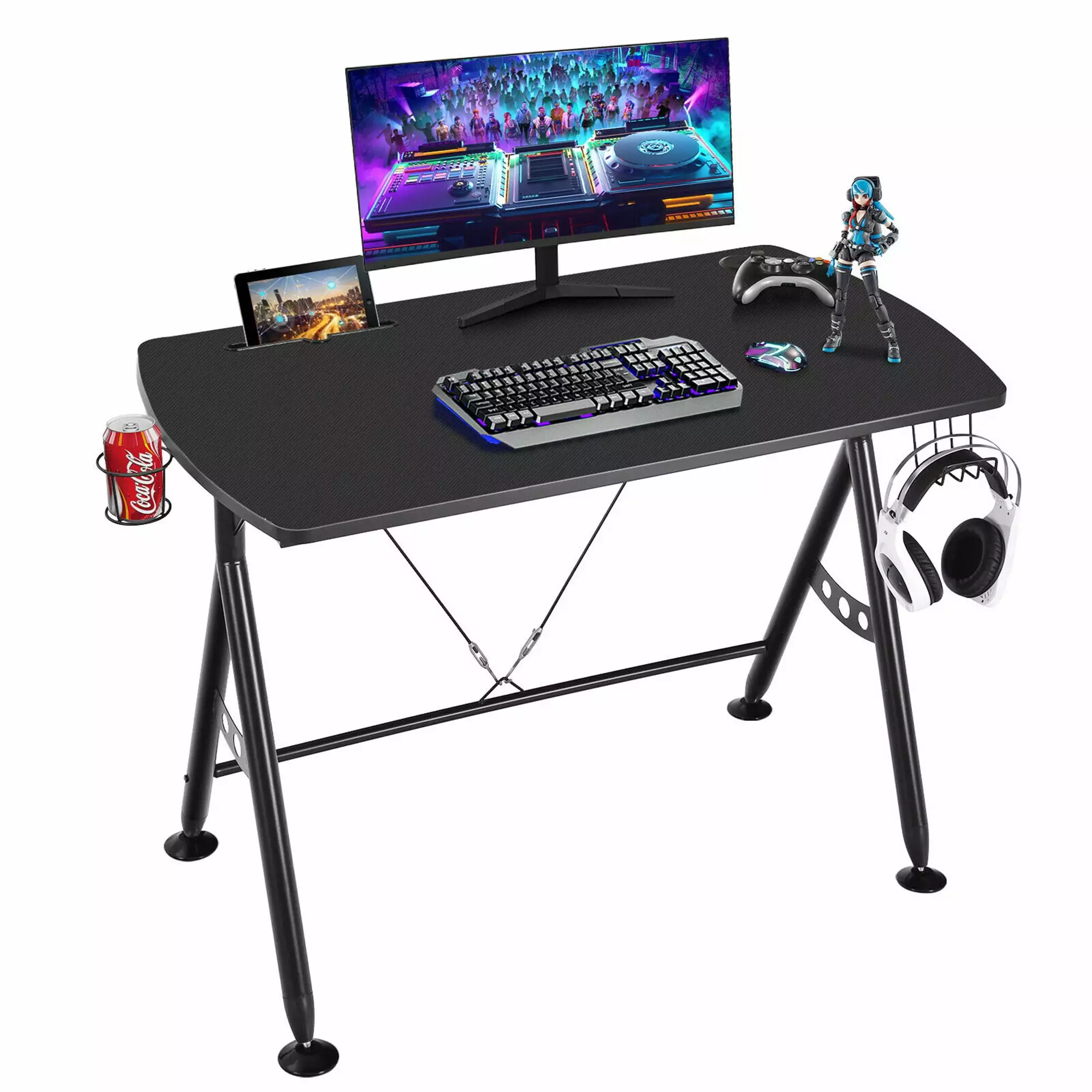 Gymax Y-shaped Gaming Desk Home Office Computer Table Phone Slot Cup Holder