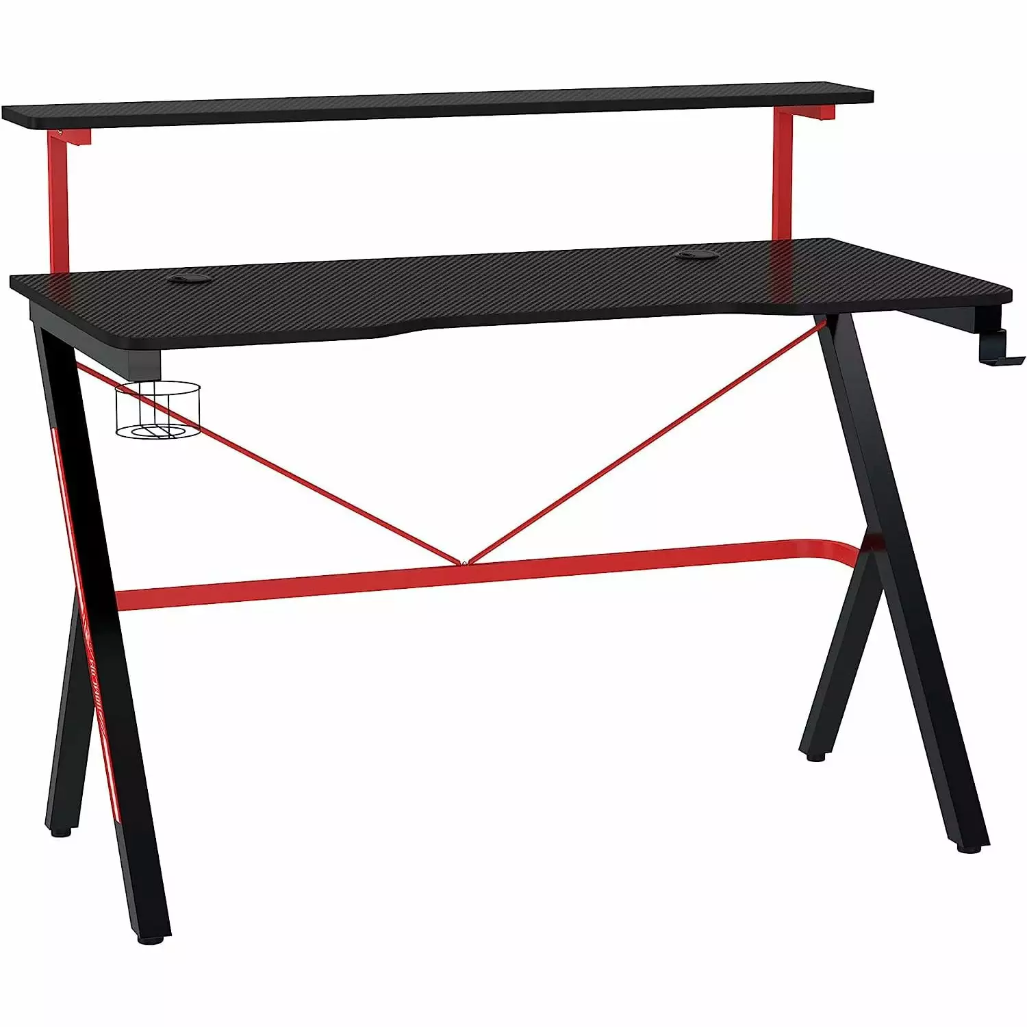 HElectQRIN 47 Inch Gaming Desk Monitor Shelf Rotatable Cup Holder Headphone Hook Black
