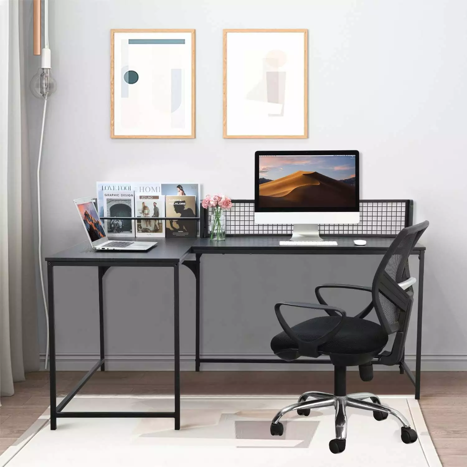 Black Corner L Shape Computer Gaming Desk Bezel Home Office Homylin