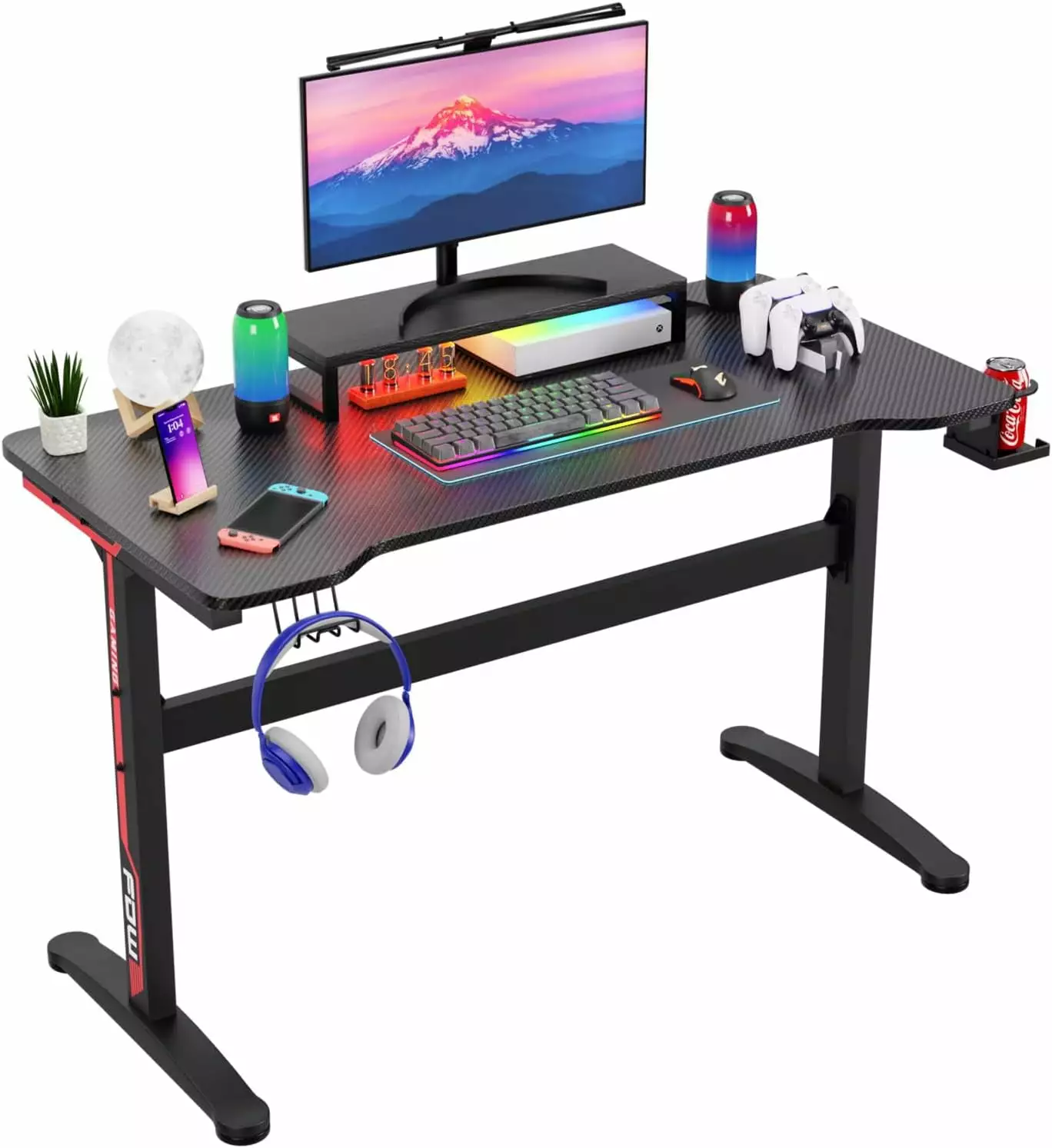 47 Inch T-Shape Computer Gaming Desk Large Ergonomic Racing Style Table Cup Holder Headphone Hook JINMAI
