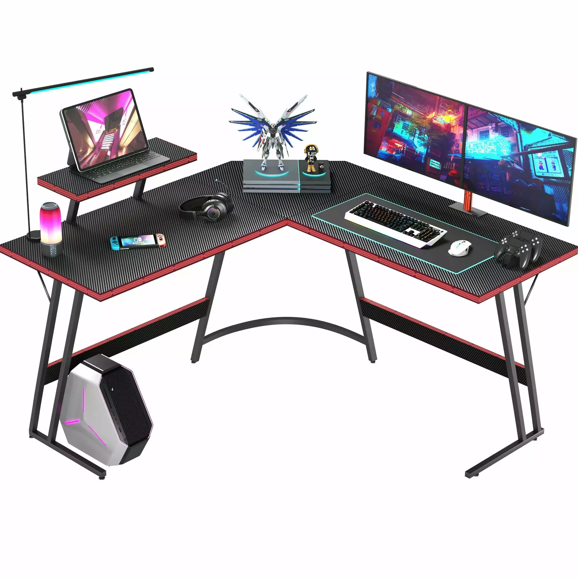 KeesonKimi 51 Inch L-Shaped Gaming Desk Removable Monitor Riser Black Corner Office Desk