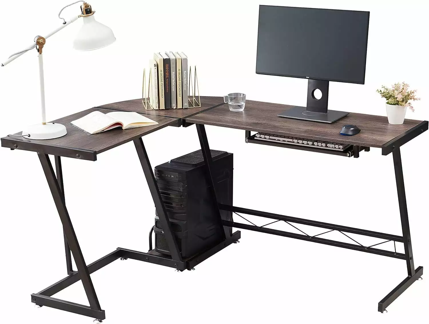 58 Inch L Shaped Corner Gaming Desk Reversible Modern Simple Design Keyboard Tray Extra Large Desk Space Home Office Stude...