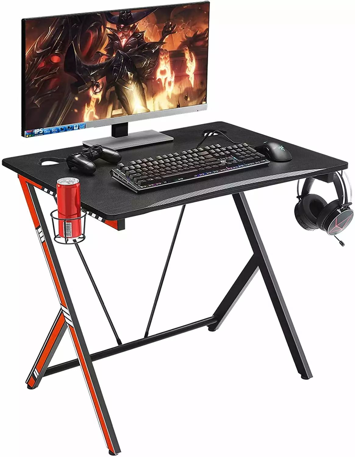 Mr IRONSTONE 31.5 Inch Gaming Desk PC Computer Desk Small Space Cup Holder Headphone Holder Red