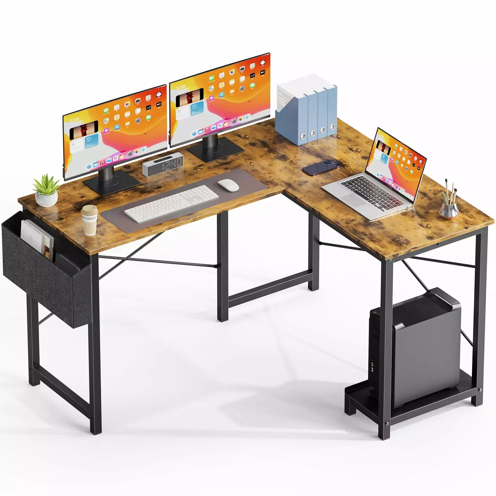 L Shaped Computer Corner Desk PC Gaming Table Side Storage Bag MW Products