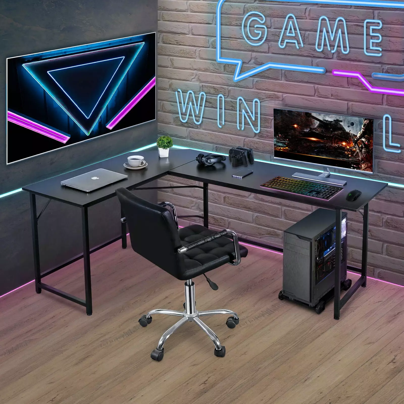 L Shaped Gaming Laptop Table Corner Workstation Desk Office Home N/A