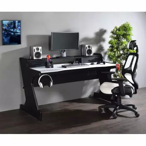 Bigga Gaming Table Black & White Finish 55 Inch Large Surface Gaming Desk Onuobao
