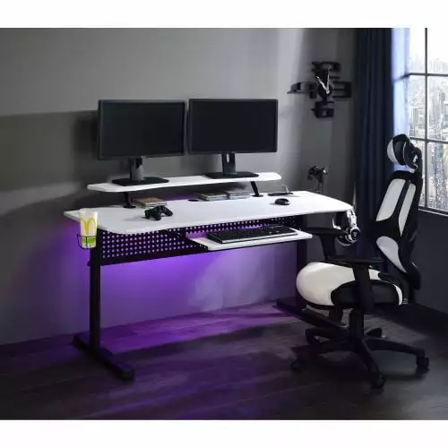 Vildre Gaming Table USB Port Black and White Finish Gamers Onuobao