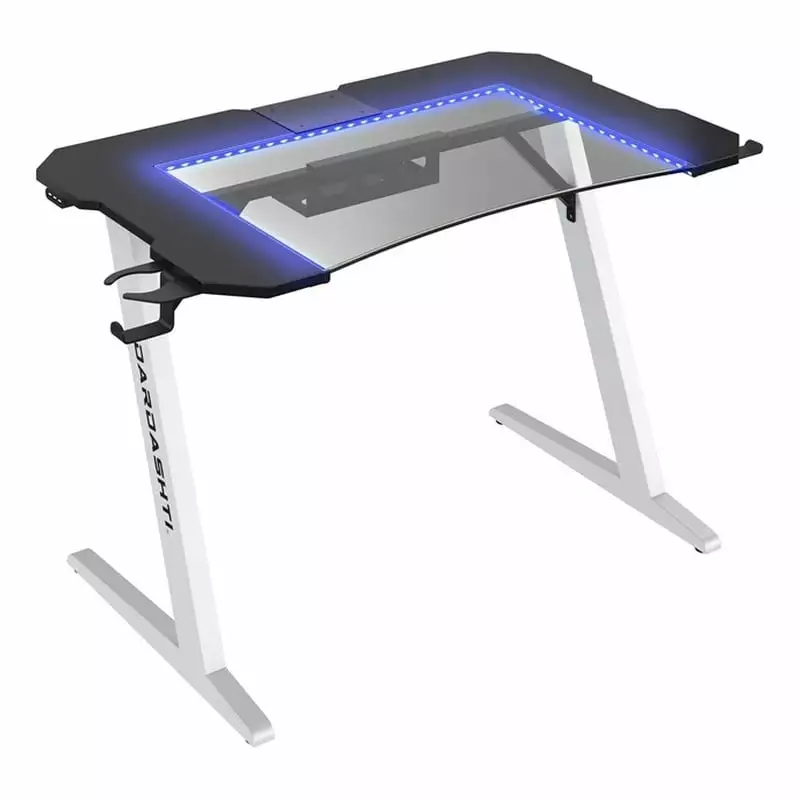 Pemberly Row 29.72 Inch Gaming Desk Built- LED Lights Arctic White