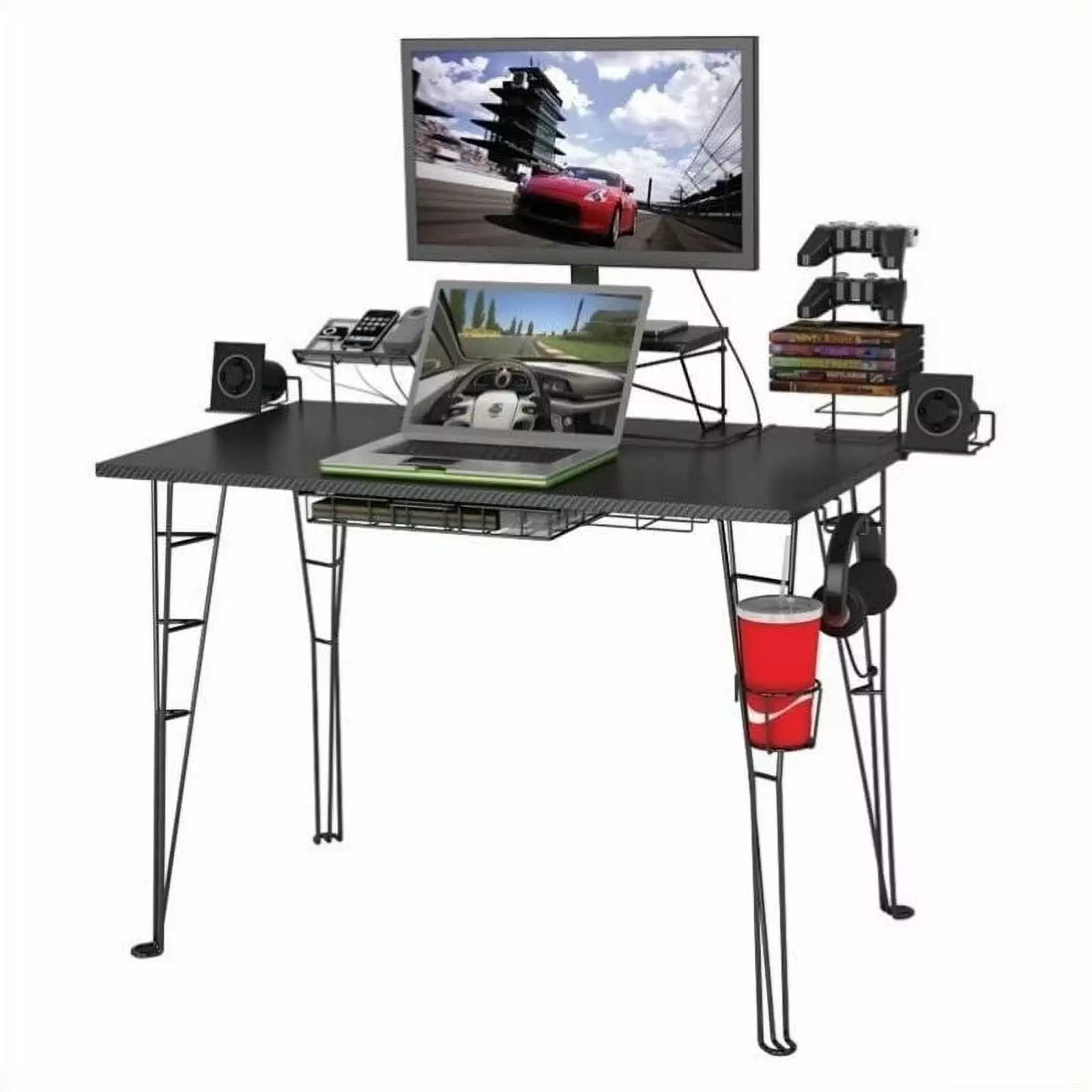 Pemberly Row Metal Gaming Desk Black Home Office Study