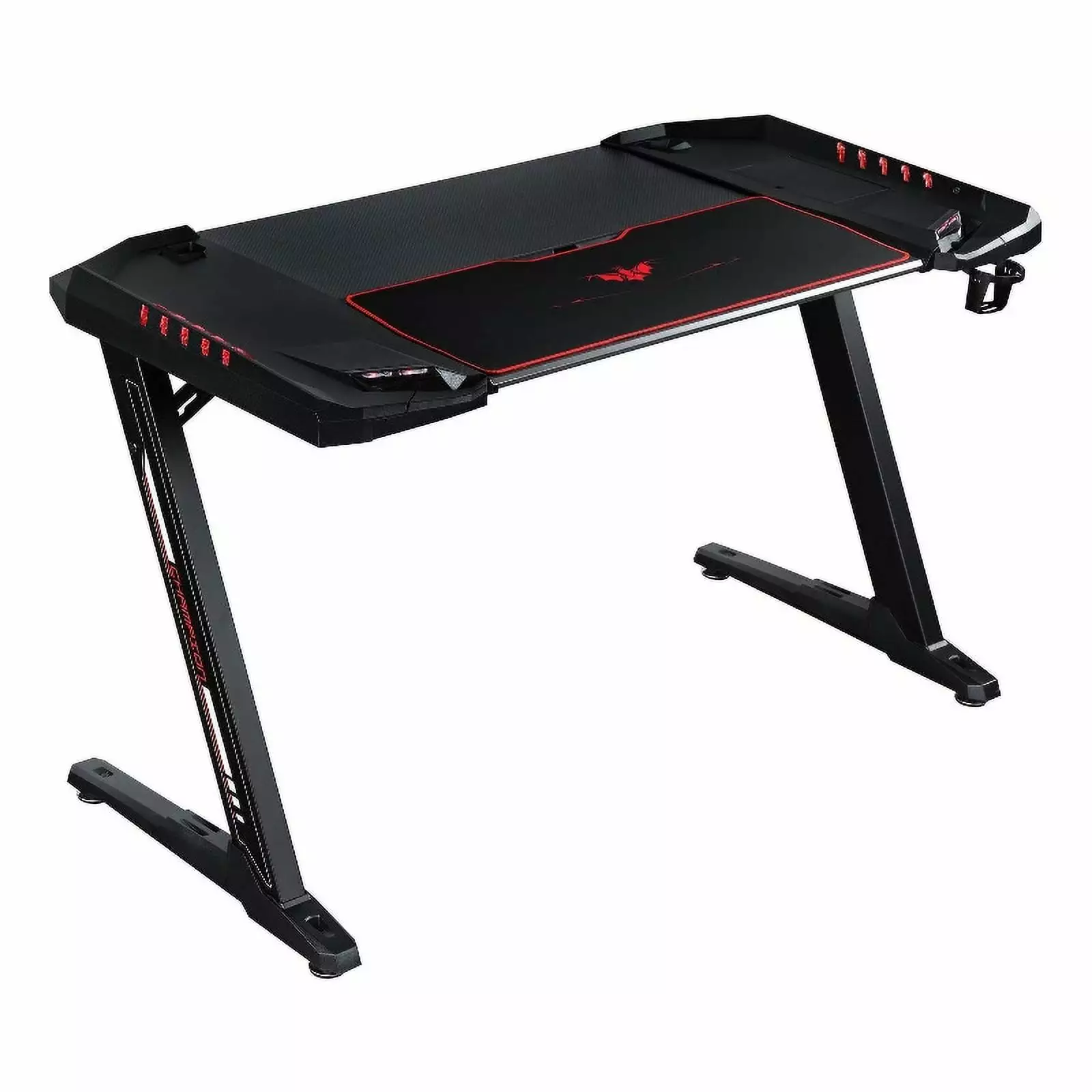 Pemberly Row Modern Metal Gaming Desk LED Lighting Black
