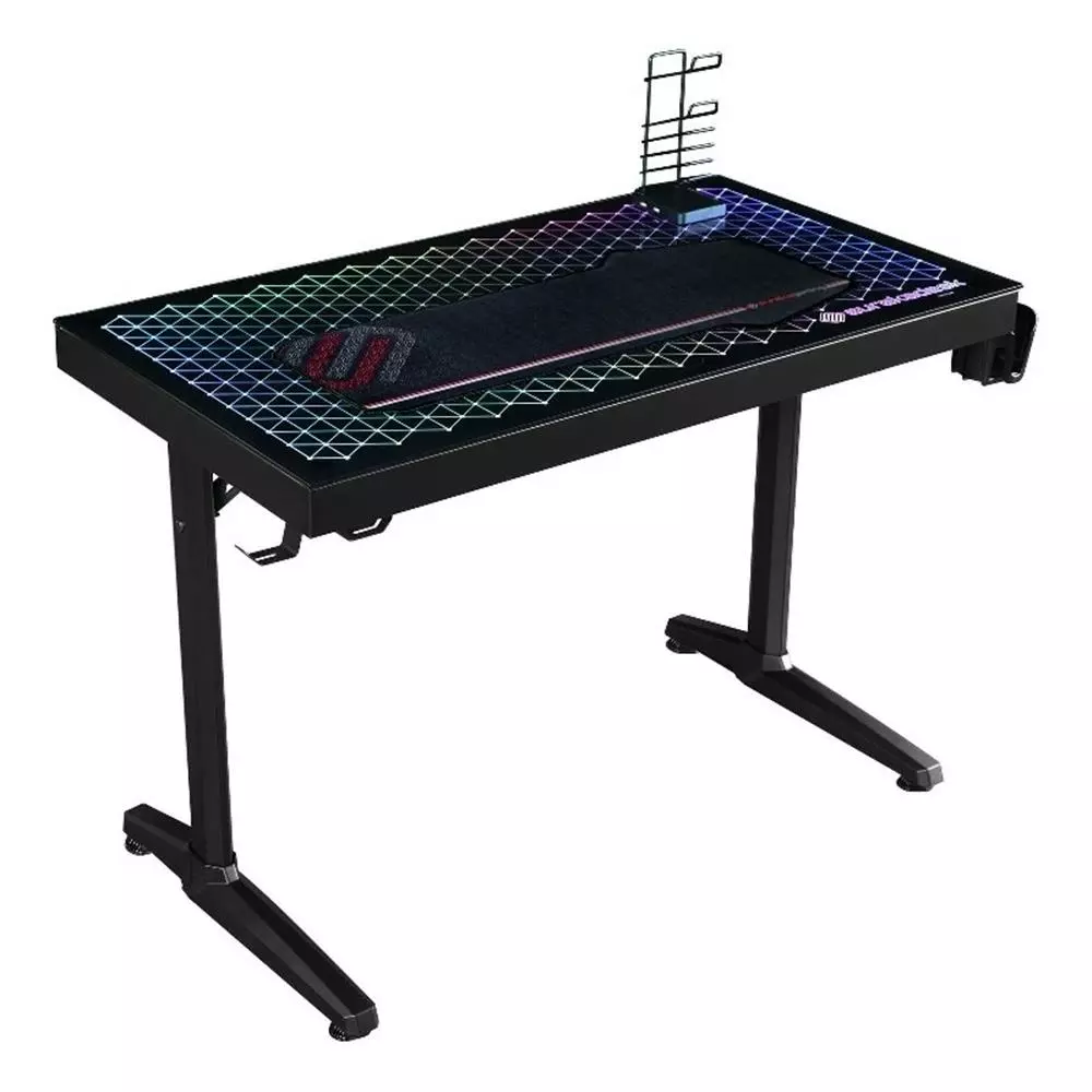 Pemberly Row Modern Metal Gaming Desk Tempered Glass Top Black