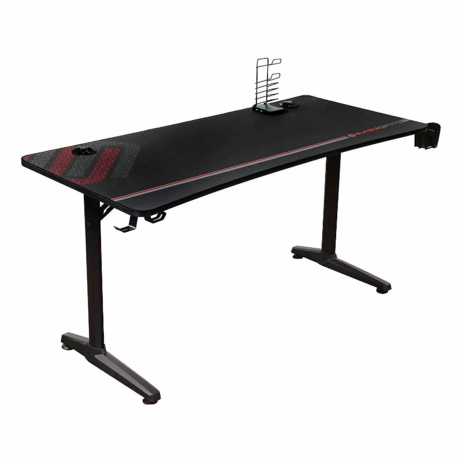 Pemberly Row Rectangular Metal Gaming Desk USB Ports Black Home Office Desk