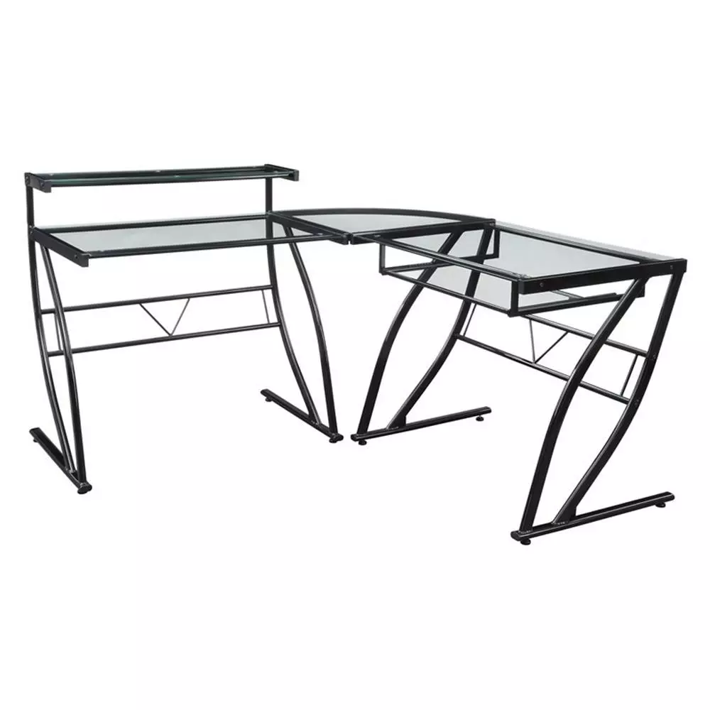 Pemberly Row L Shaped Home Office Black Metal Gaming Editing Desk