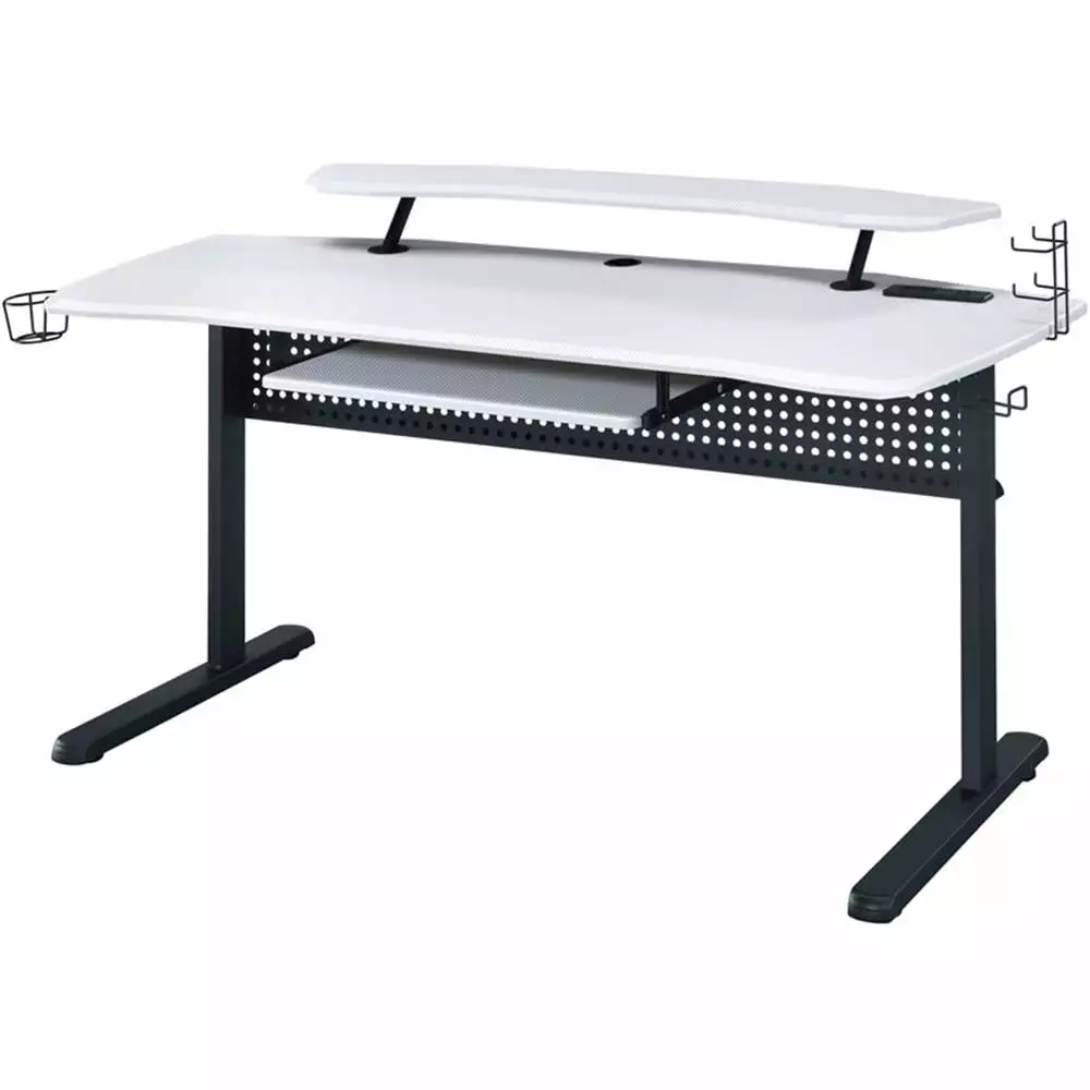 Pemberly Row Wooden Top Gaming Table USB Port Black and White