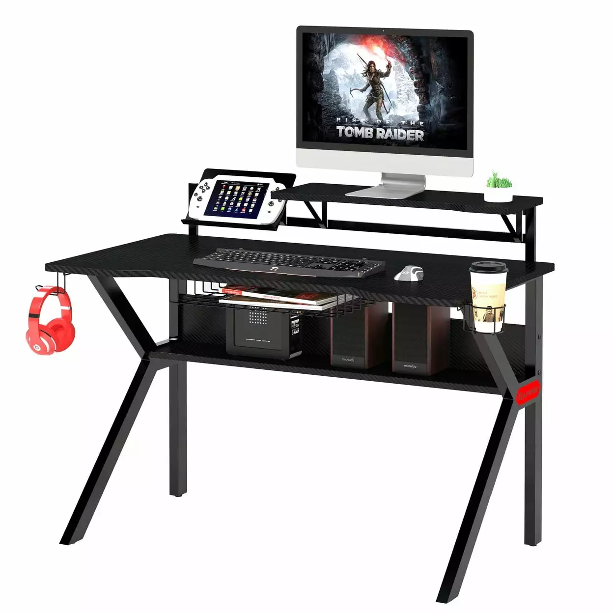 PVC Coated Ergonomic Metal Frame Gaming Desk K Shape Legs Black Saltoro Sherpi