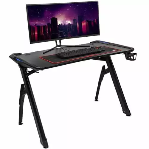 Deco Gear Ultrawide Curved LED Gaming Desk RGB Lighting and Carbon-Fiber Surface ShuDianXia