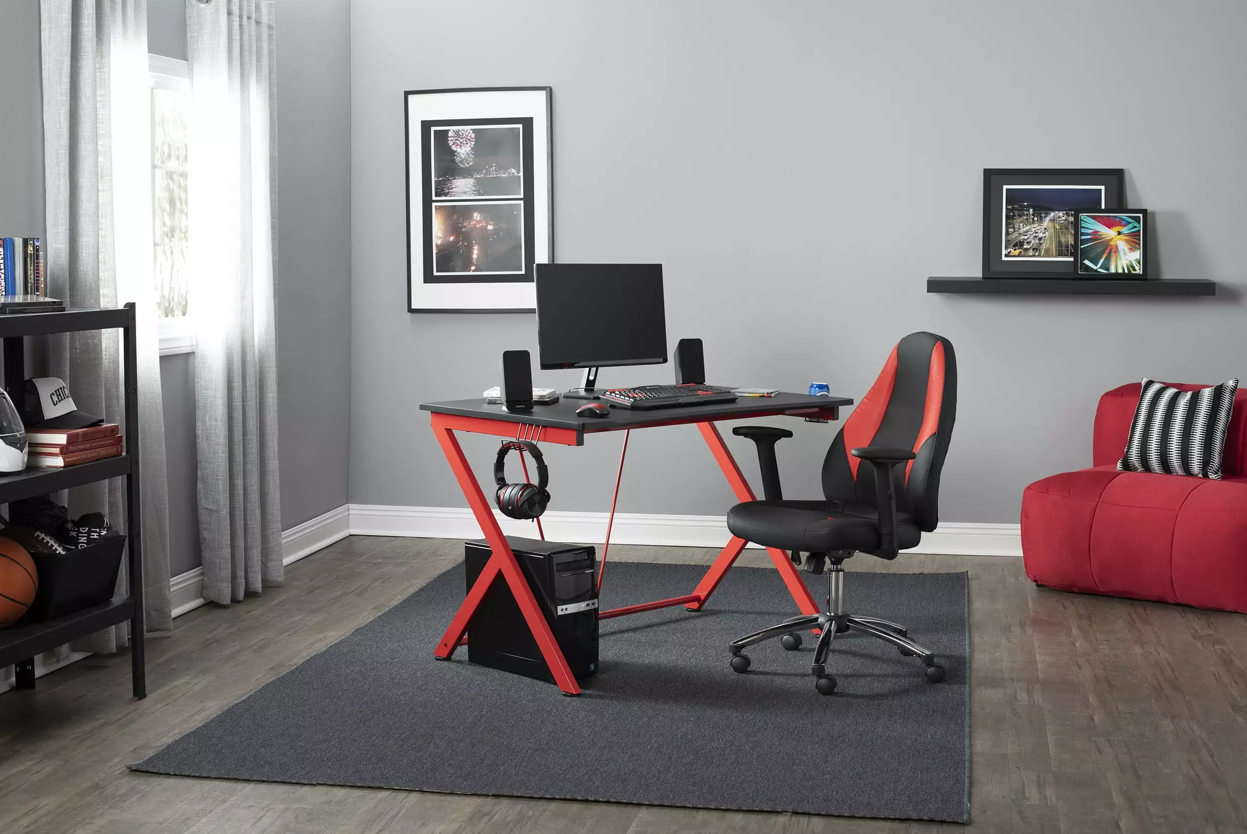 Quest PC Gaming Desk Charging Station Cup and Headphone Holder Studio Designs