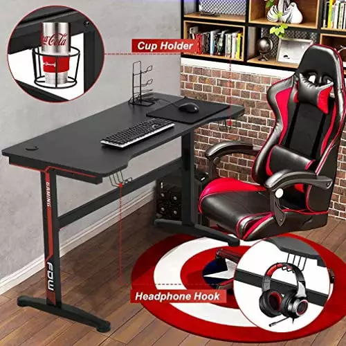 47.2 Inch Gaming Desk PC Computer Desk Red Home Office Desk Cup Holder and Headphone Hook Gamer Workstation Modern Writing...