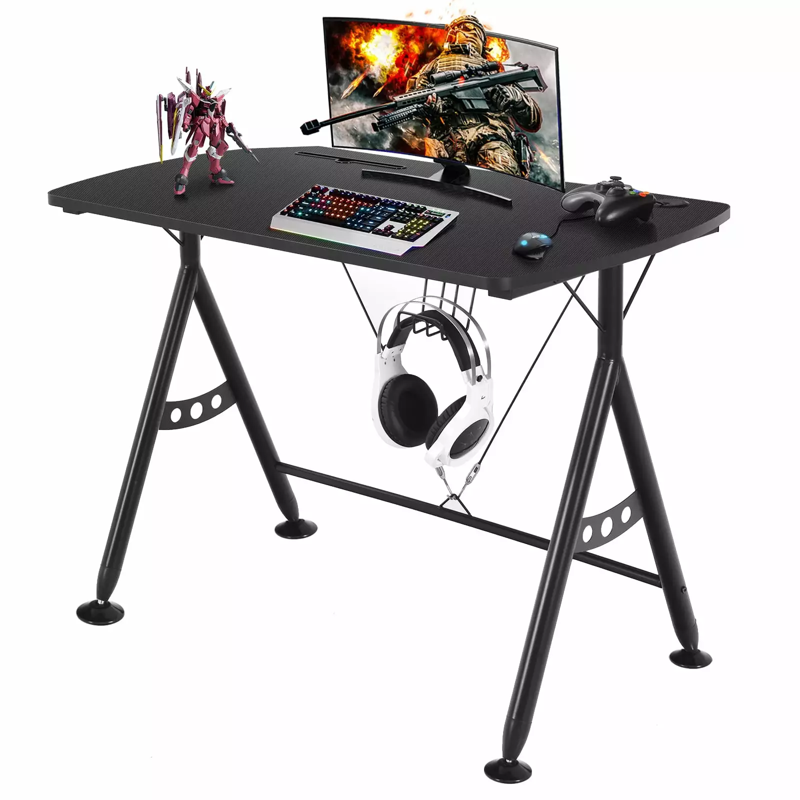 Topbuy Y-Shaped Gaming Desk Cup Holder and Phone Slot Home Office Black