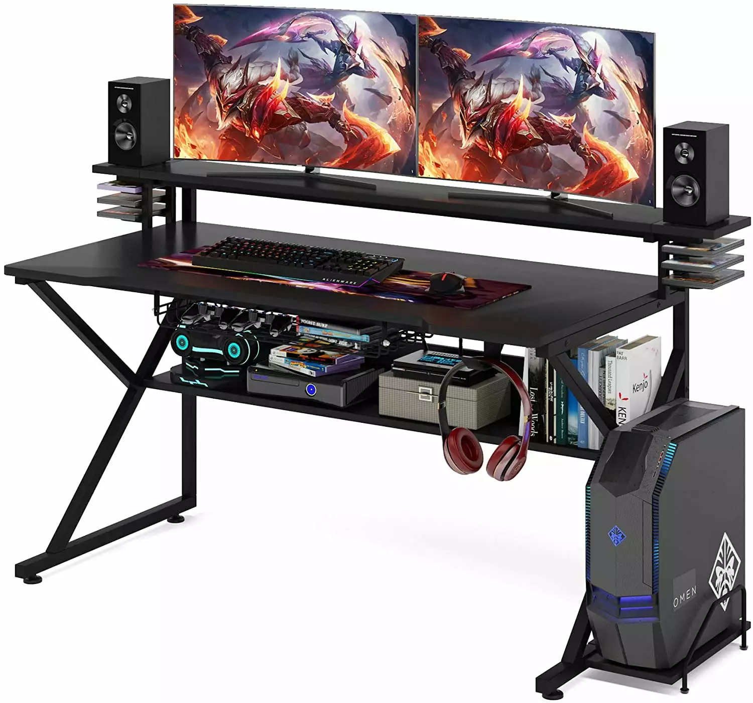 Tribesigns Gaming Desk Storage Shelf and Monitor Shelf 47 Inch PC Computer Desk CPU Stand
