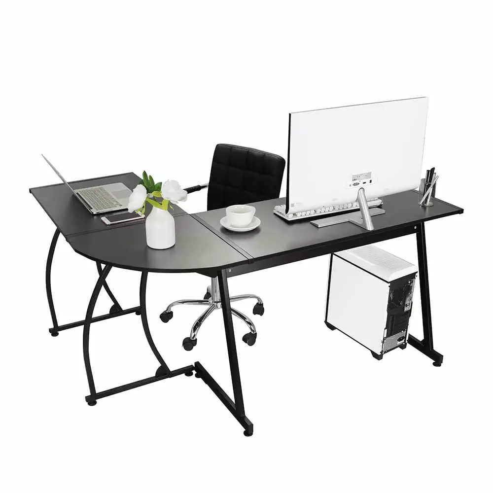 58 Inch L Shaped Gaming Desk Reversible Corner Computer Workstation Home Office Study Writing Desk Wood Steel Unbrand