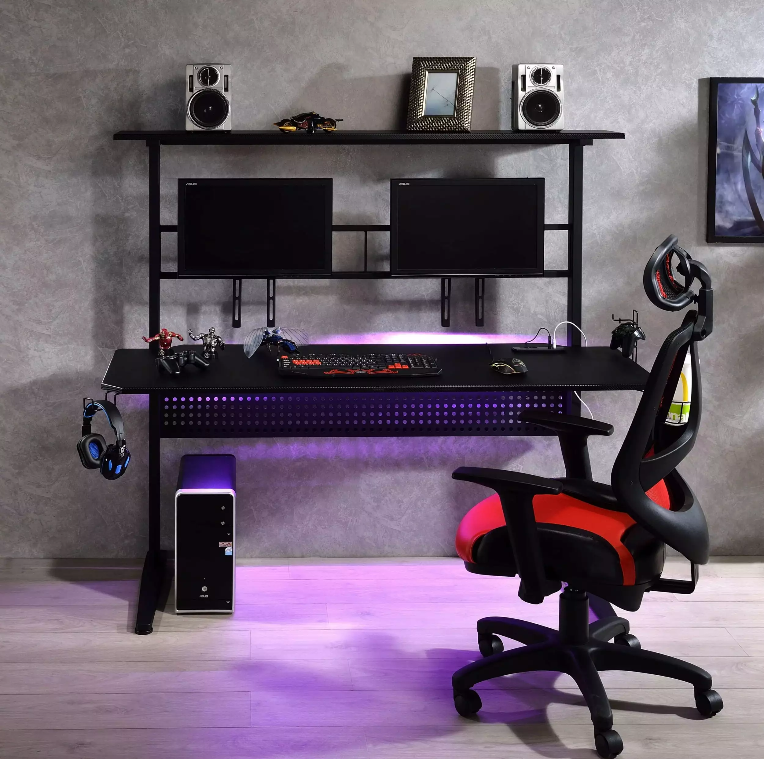 ACME Canzi Gaming Table USB Port Black Finish 93130 - Functional Gaming Desk unknown