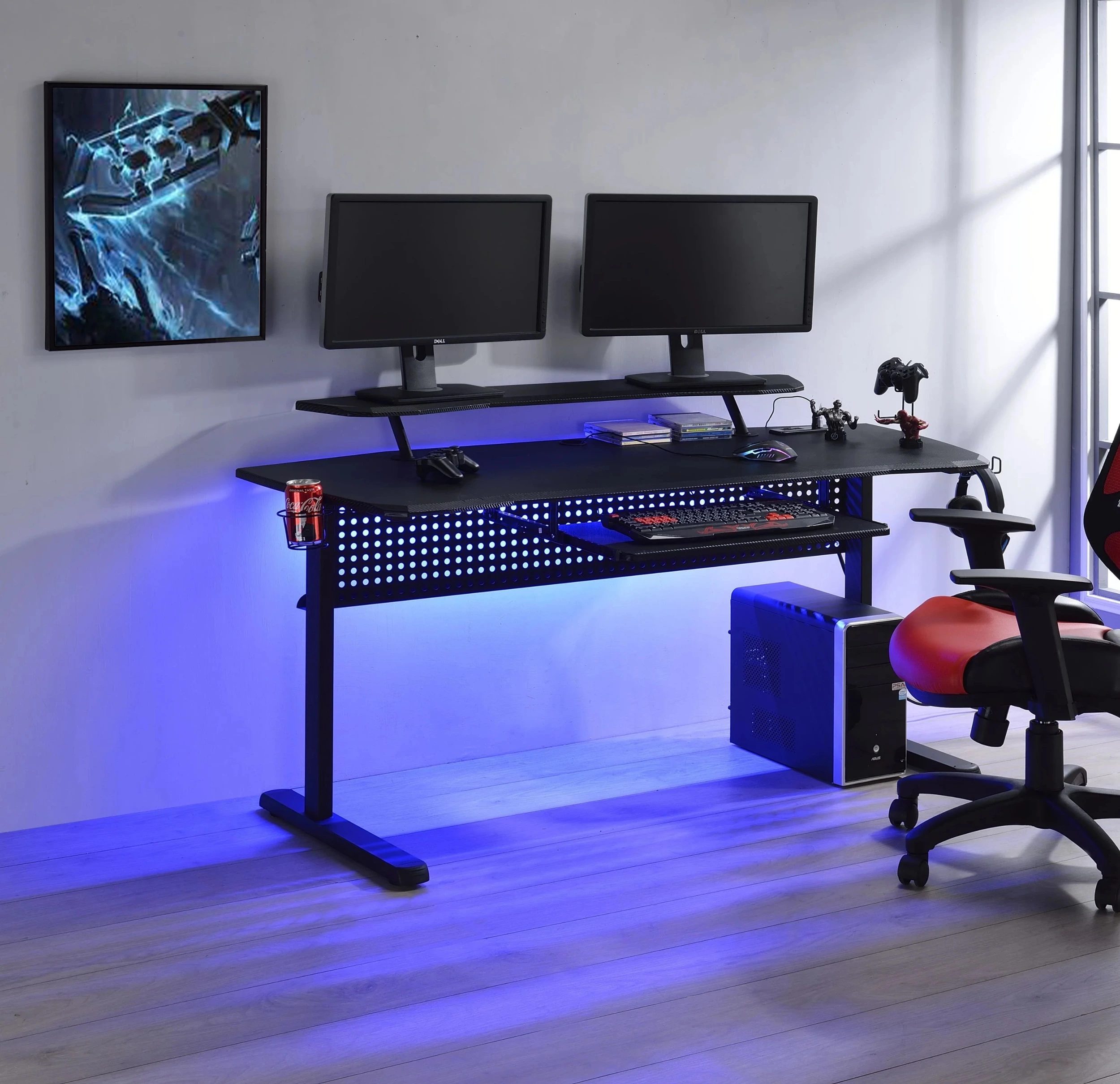 ACME Vildre Gaming Table USB Port Black Finish 93132 - Ergonomic Gaming Desk unknown