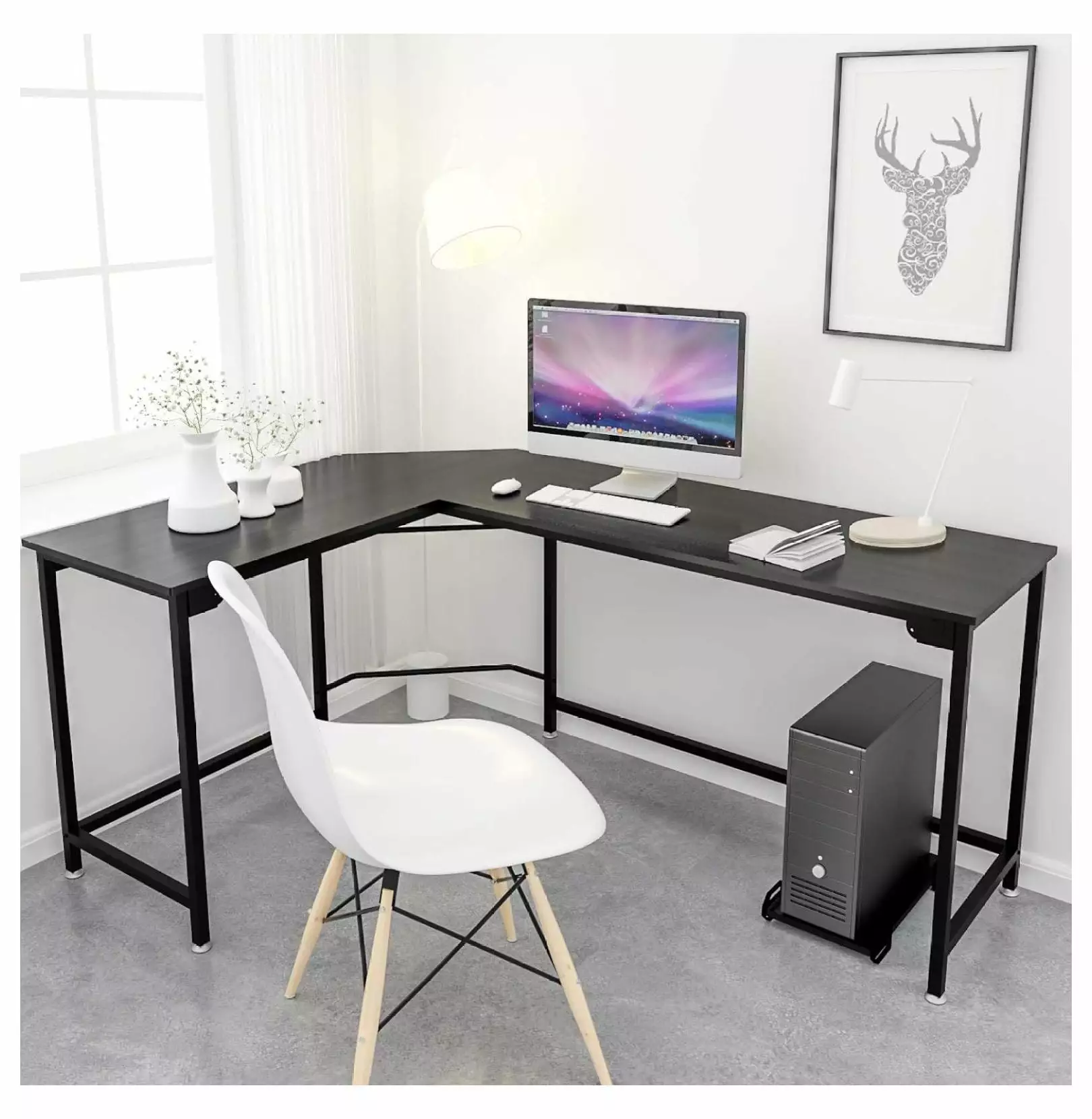 Wension L-Shaped Black Corner Gaming Computer Desk Home Office PC Workstation Study Writing Table 66 Inch