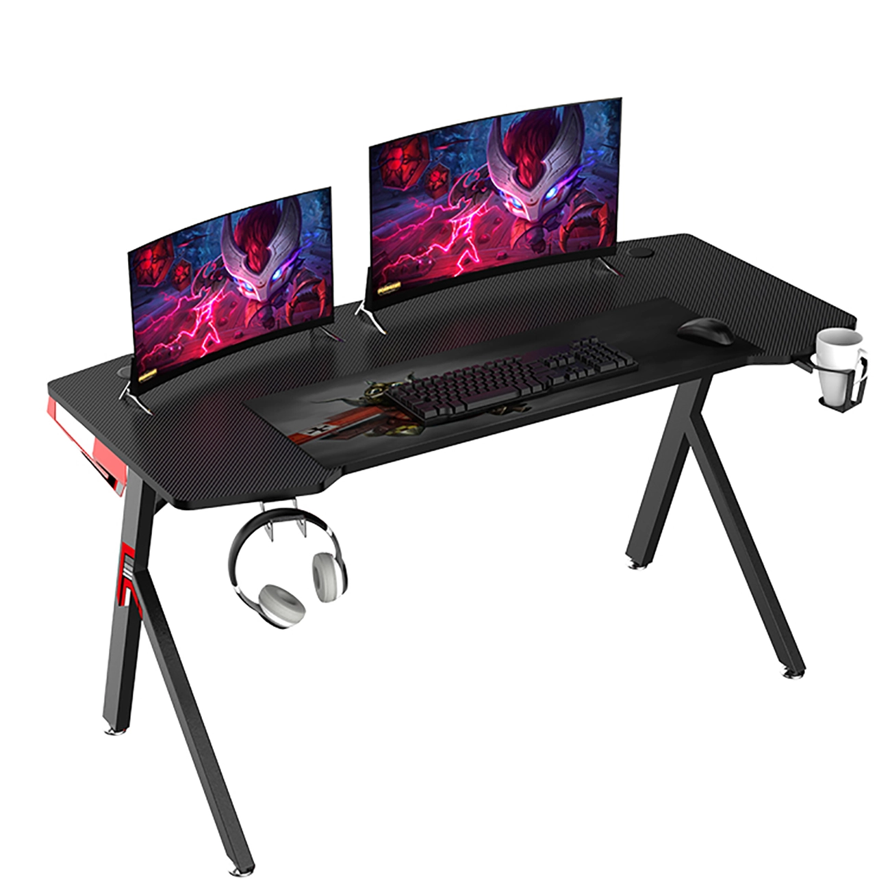 140x65x75cm Gaming Desk Ergonomic Surface and K-Shaped Heavy Duty Construction YGCYANE