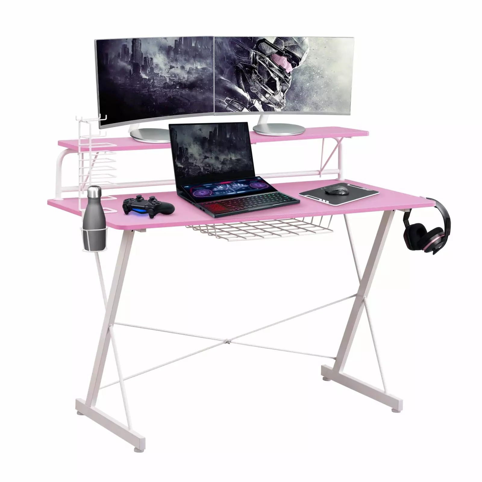 Carbon Home Computer Desk Shelving Gaming Desk Home Office Pink YOJIAHH