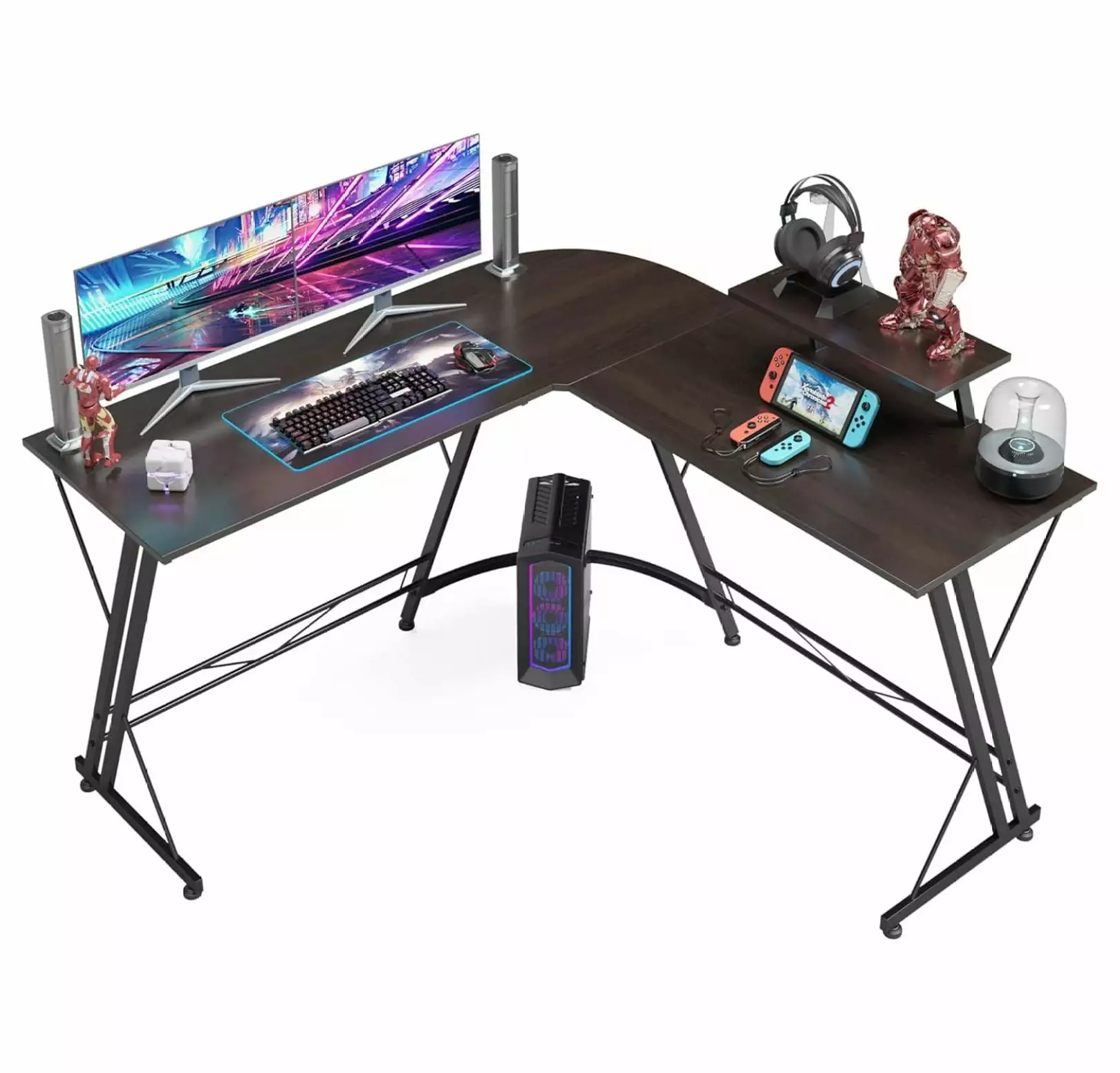 Zazesaby L Shaped Corner Gaming and Computer Desk Multiple Screens Monitors Easy Assembly Black Walnut