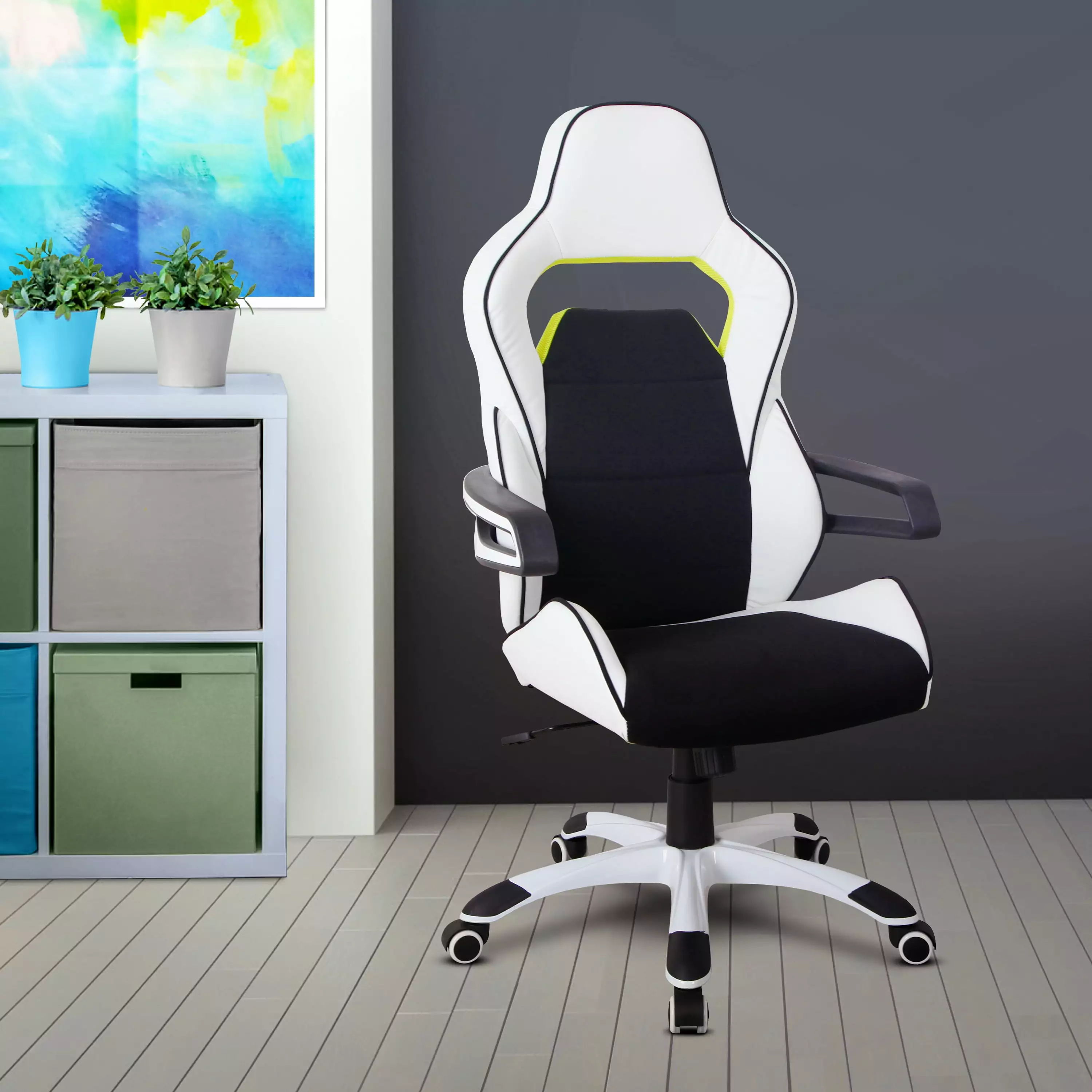 Techni Mobili Ergonomic Racing Style Home and Office Executive Chair White