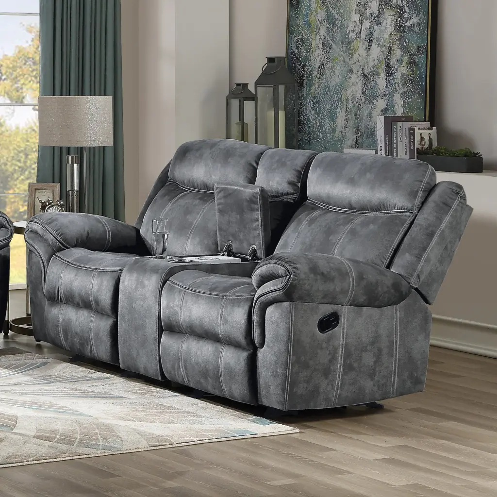 Loveseat Console Glider Motion Two Tone Gray Velvet Modern Sofa Lantro JS