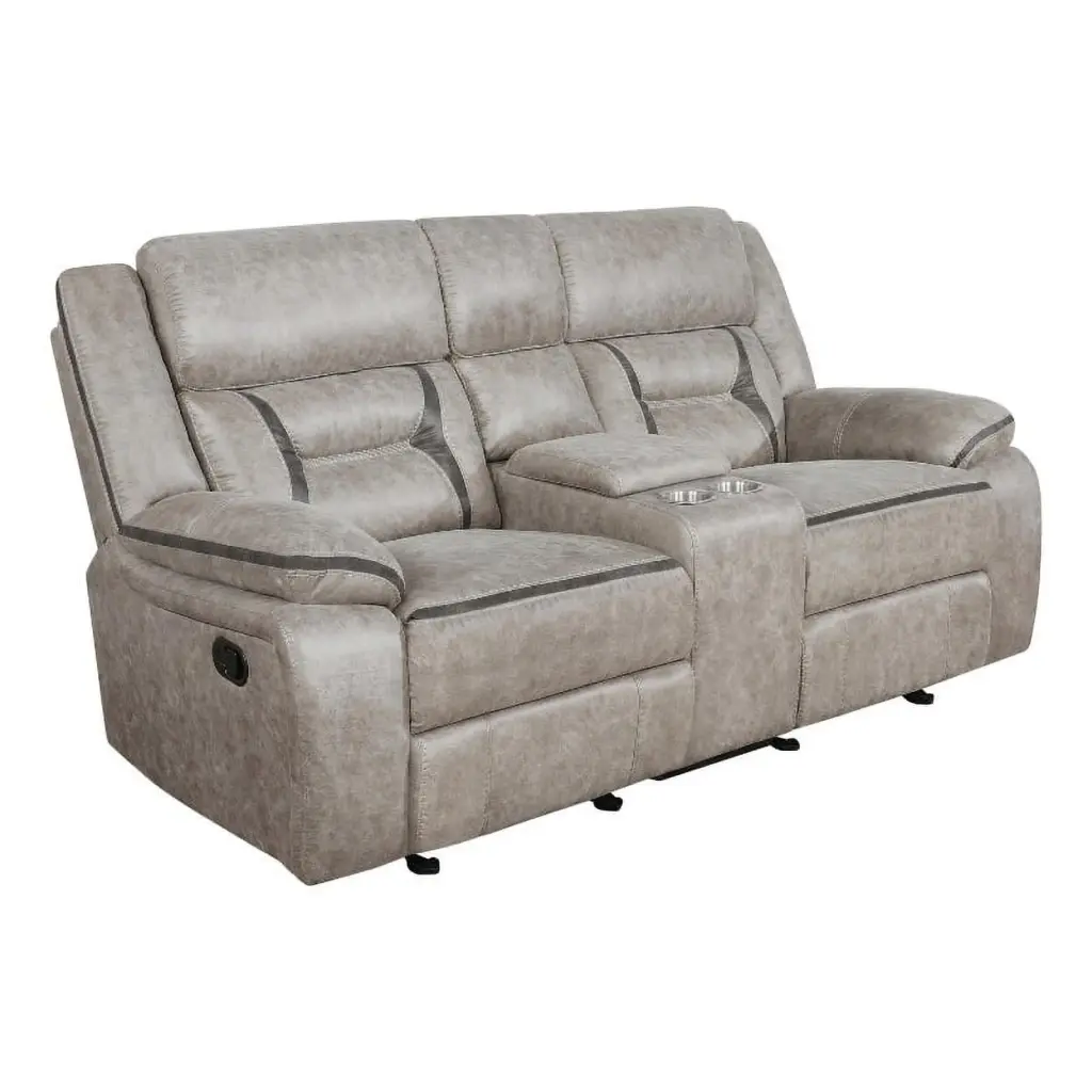 Pemberly Row Faux Leather Upholstered Tufted Back Glider Loveseat Taupe