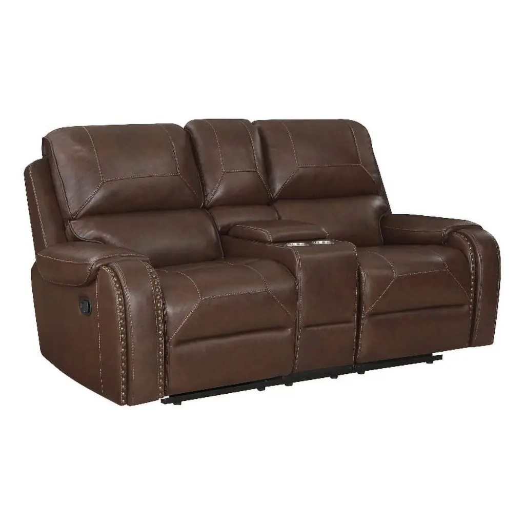 Pemberly Row Faux Leather Double Glider Manual Reclining Loveseat Brown
