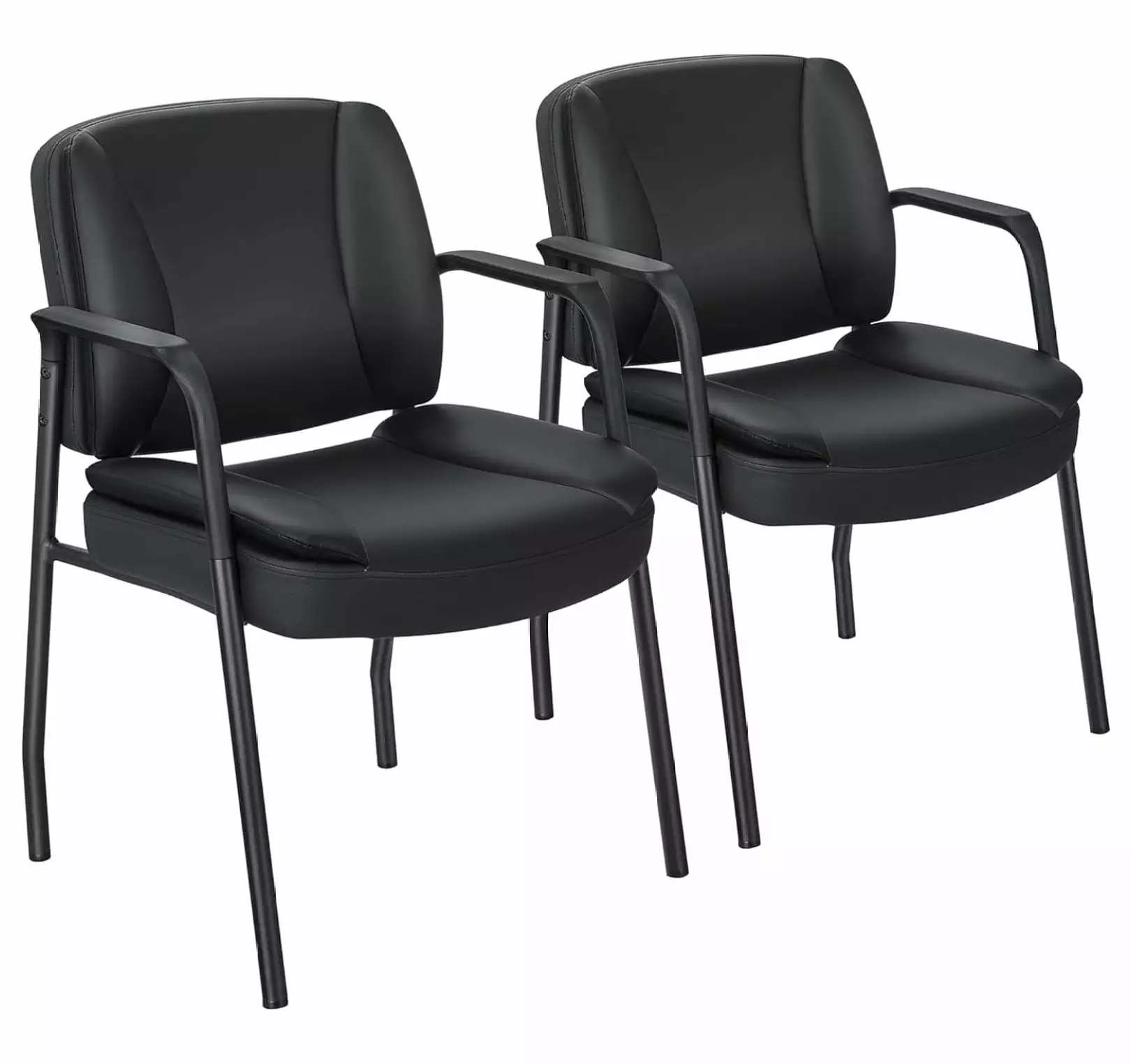 Jadona PU Leather Executive Office Guest Chair Set 2 Padded Armrests Black