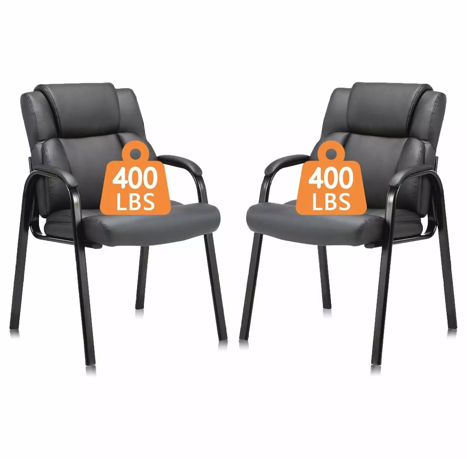 Killeryuki Heavy Duty Guest Chair 400lbs Capacity Executive Leather Reception Chair Black 2 Pack