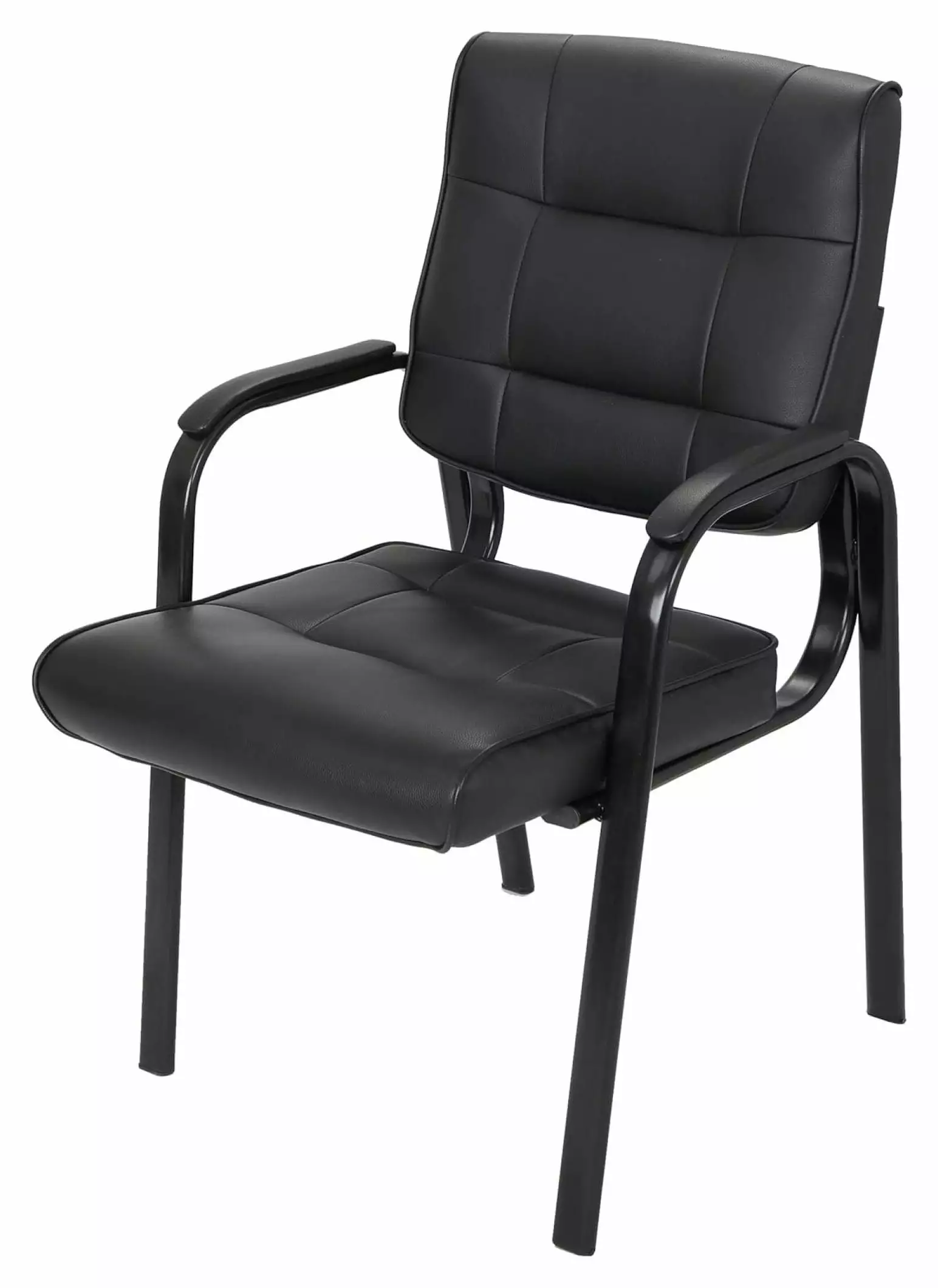 PU Leather Executive Office Chair Ergonomic Back Support Guest Chair Armrest Black Liuyao
