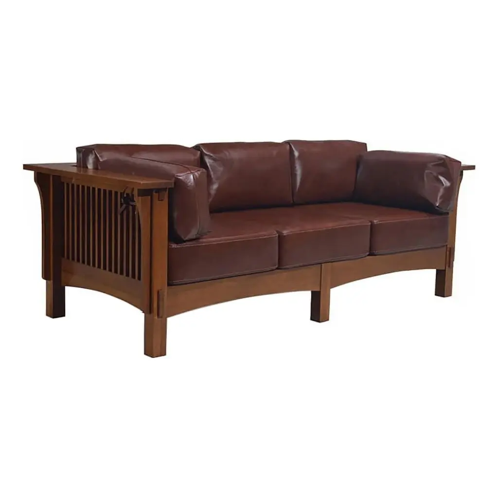 Crafters and Weavers Arts and Crafts Leather Sofa Brown/Chestnut - Handcrafted Living Room Sofa