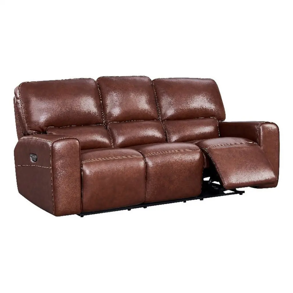 Bowery Hill Modern Genuine Leather & Hardwood Sofa Brown Finish - Durable Living Room Sofa