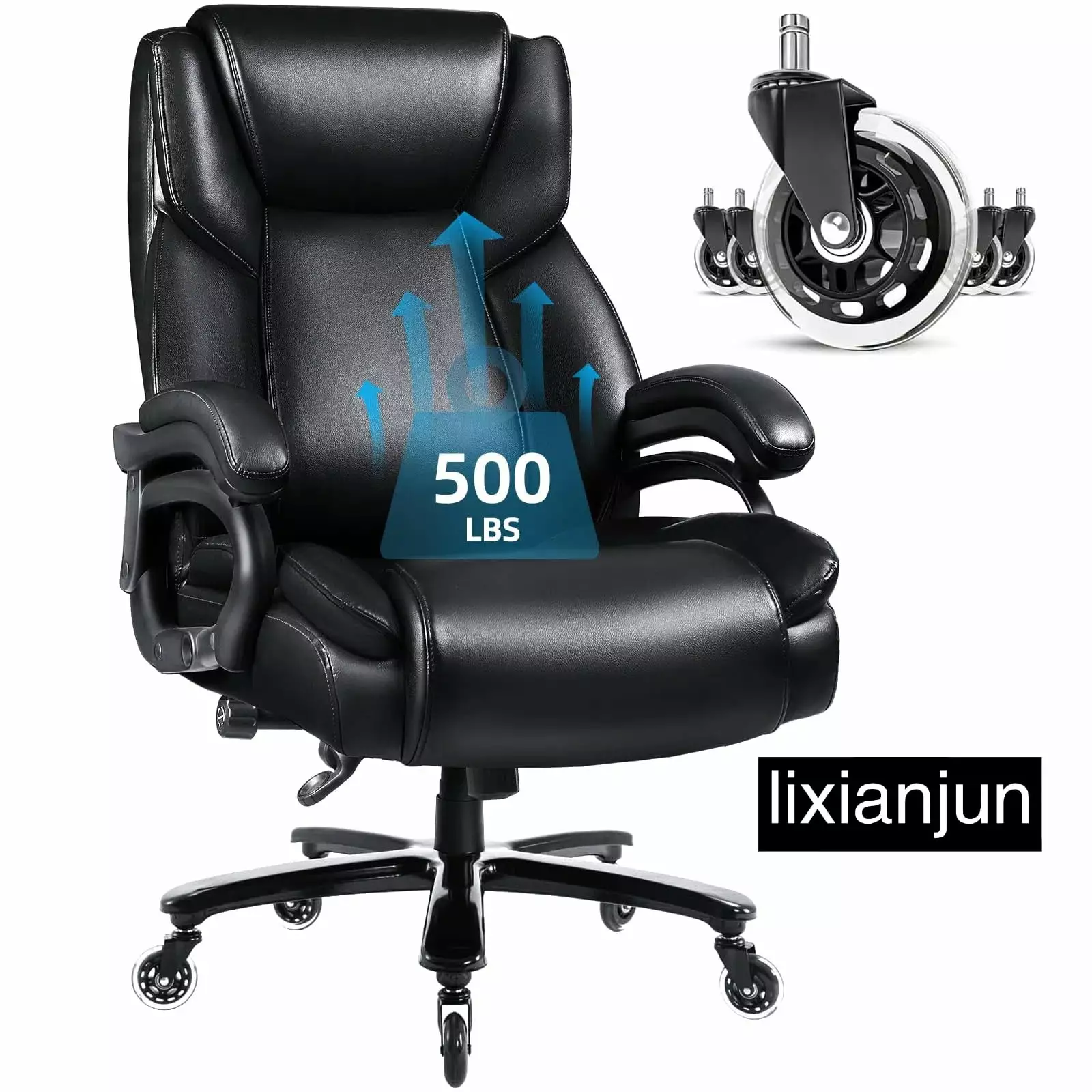 500lbs Heavy Duty Office Chair Ergonomic Lumbar Support and Quiet Rubber Wheels Big and Tall Users FHWMLYT